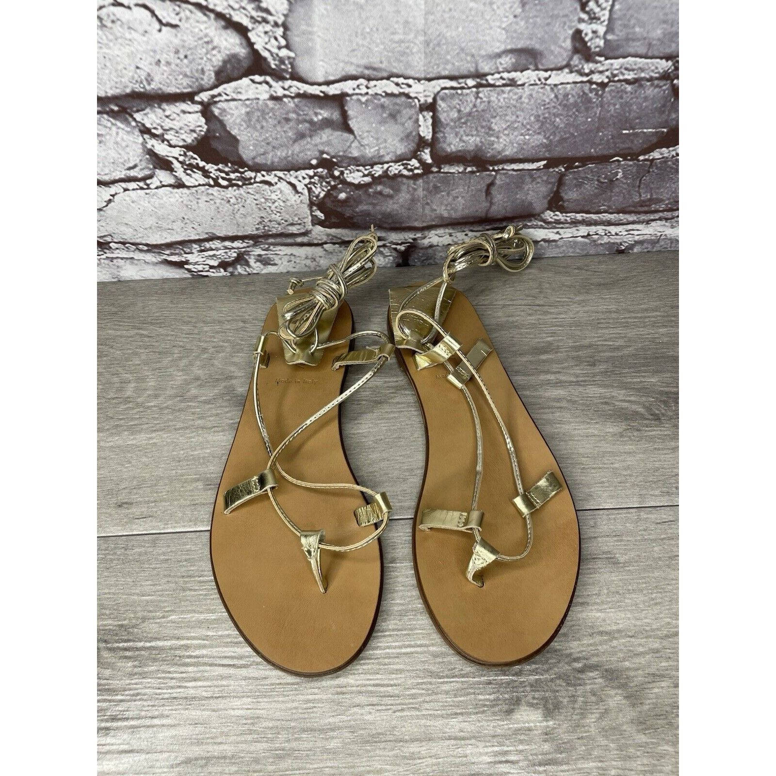 J.Crew J. Crew Metallic Gold Leather Ankle Wrap Around Sandals Wome Size US 7.5 / IT 37.5 - 13 Thumbnail