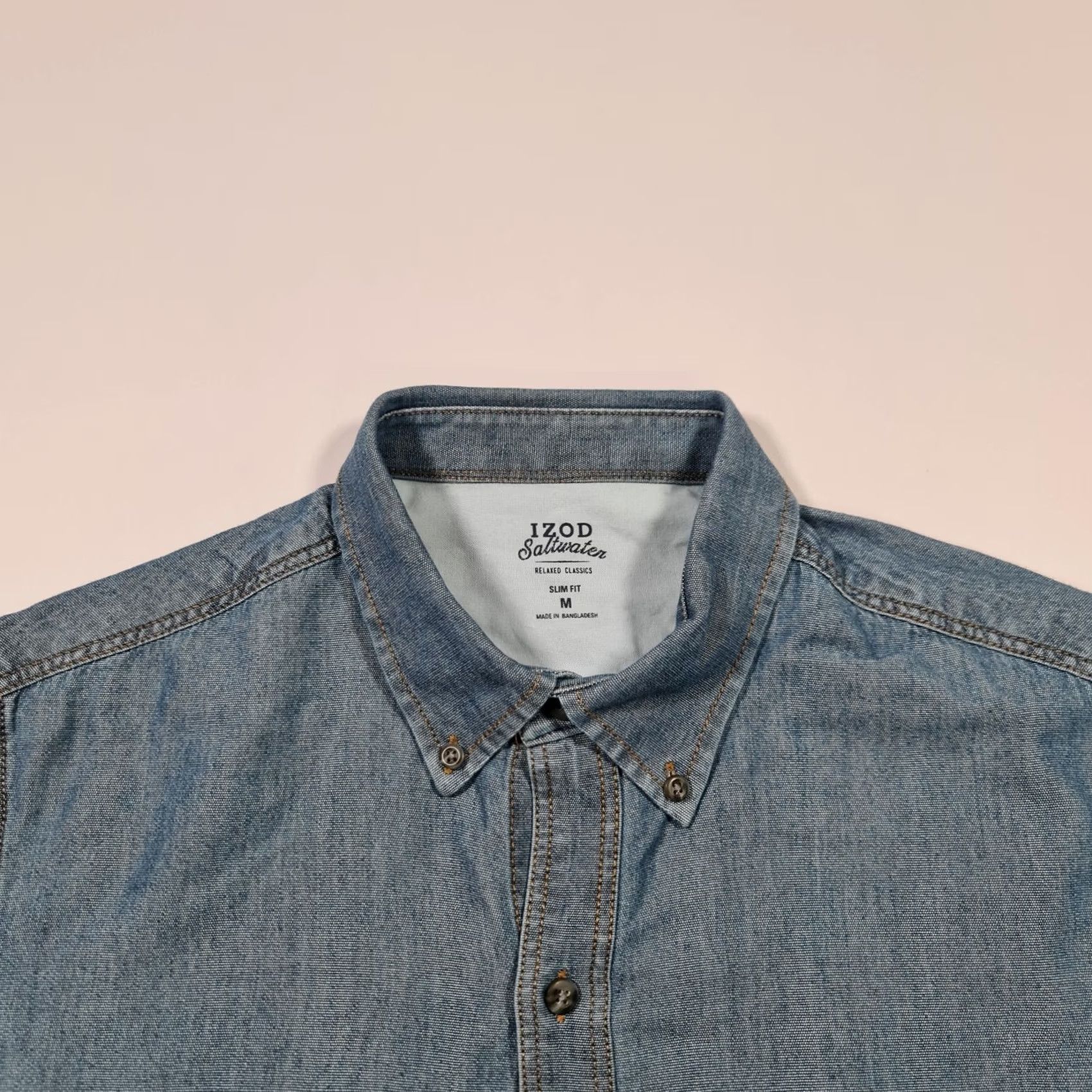 Izod IZOD Denim Shirt Blue Medium Long Sleeve Slim Fit Button Up Mens Size US M / EU 48-50 / 2 - 2 Thumbnail