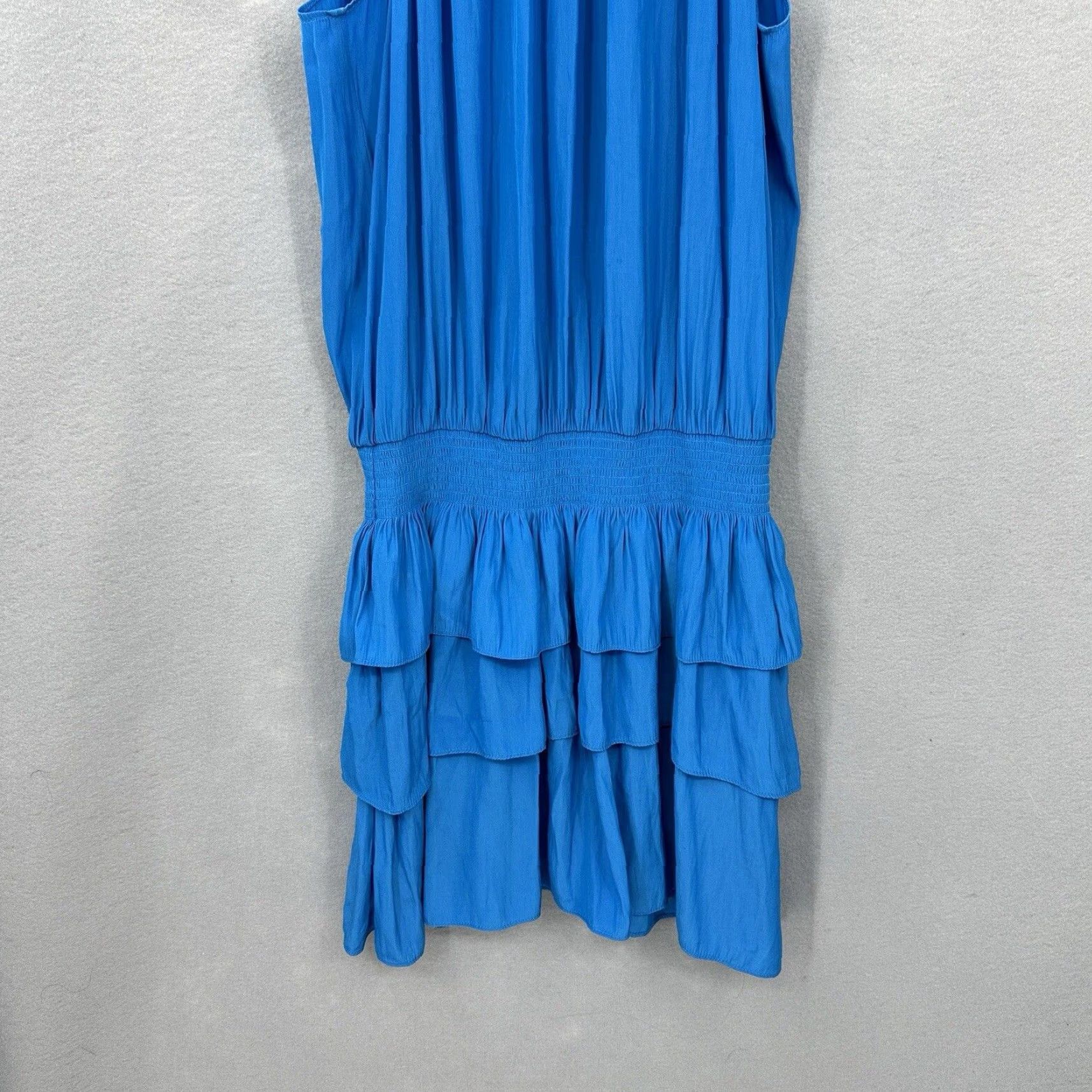 Ramy Brook Mini Dress Womens M Blue Smocked Waist Tiered Quiet Luxury Preppy  - wpequipmentugltd.com