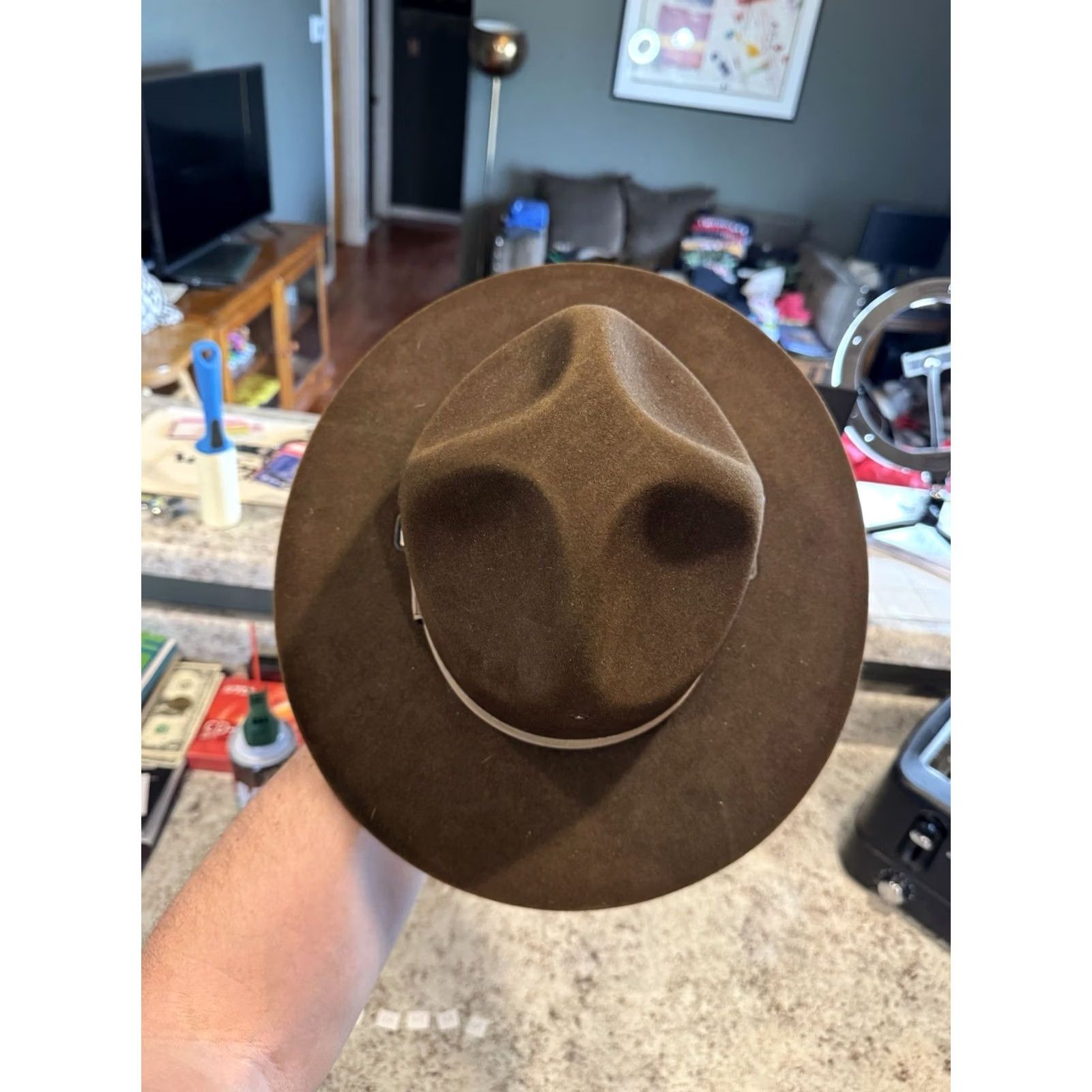 FELT VINTAGE Stratton Self Forming Drill Sergeant Instructor Wool Felt Hat 7 1/8 USA Size ONE SIZE - 5 Thumbnail