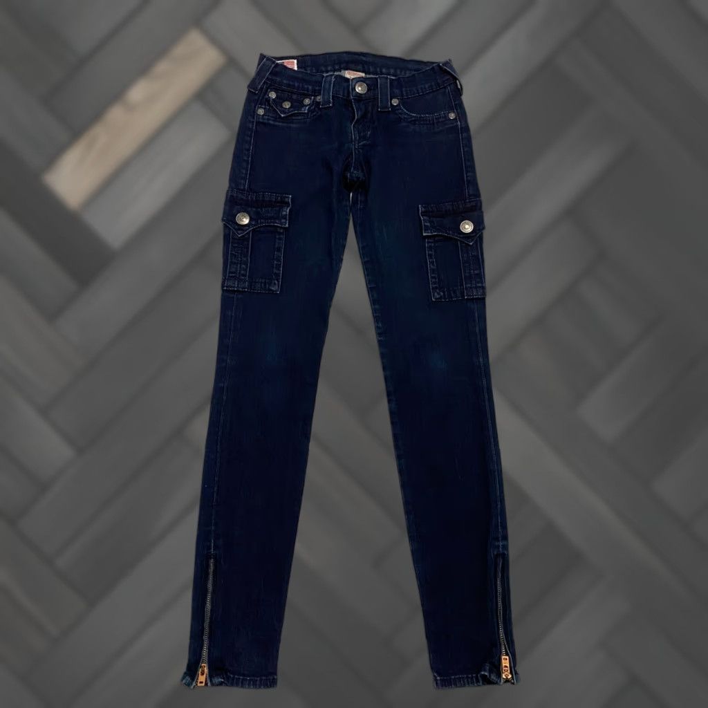 True Religion VINTAGE True Religion Krista Skinny Jeans 25 Blue Cargo Ankle Zip Made in USA Size 26" / US 2 / IT 38 - 1 Thumbnail