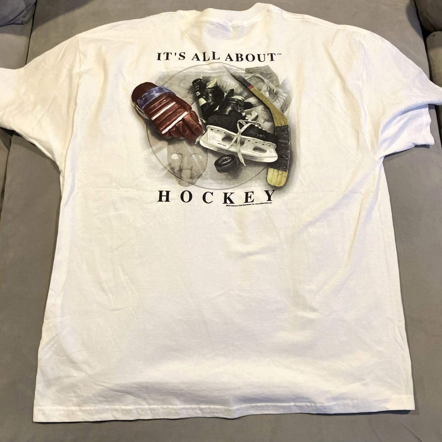Delta VINTAGE Delta It's All About Hockey Double-Sided T-Shirt XL White Men Size US XL / EU 56 / 4 - 5 Thumbnail