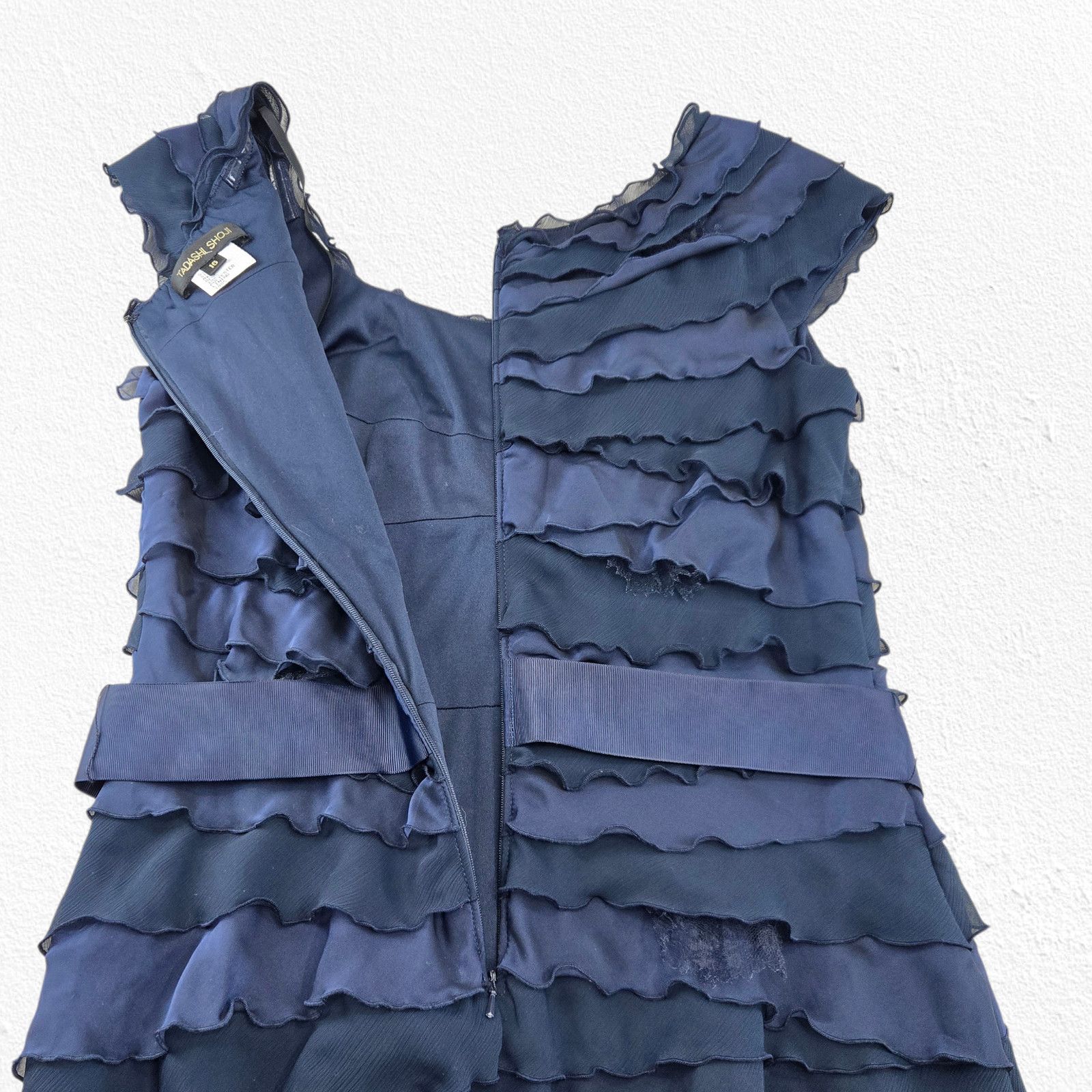 Tadashi Shoji Tadashi Shoji Navy Ruffle Cocktail Dress Size 16 Size XXL / US 16-18 / IT 52-54 - 12 Thumbnail