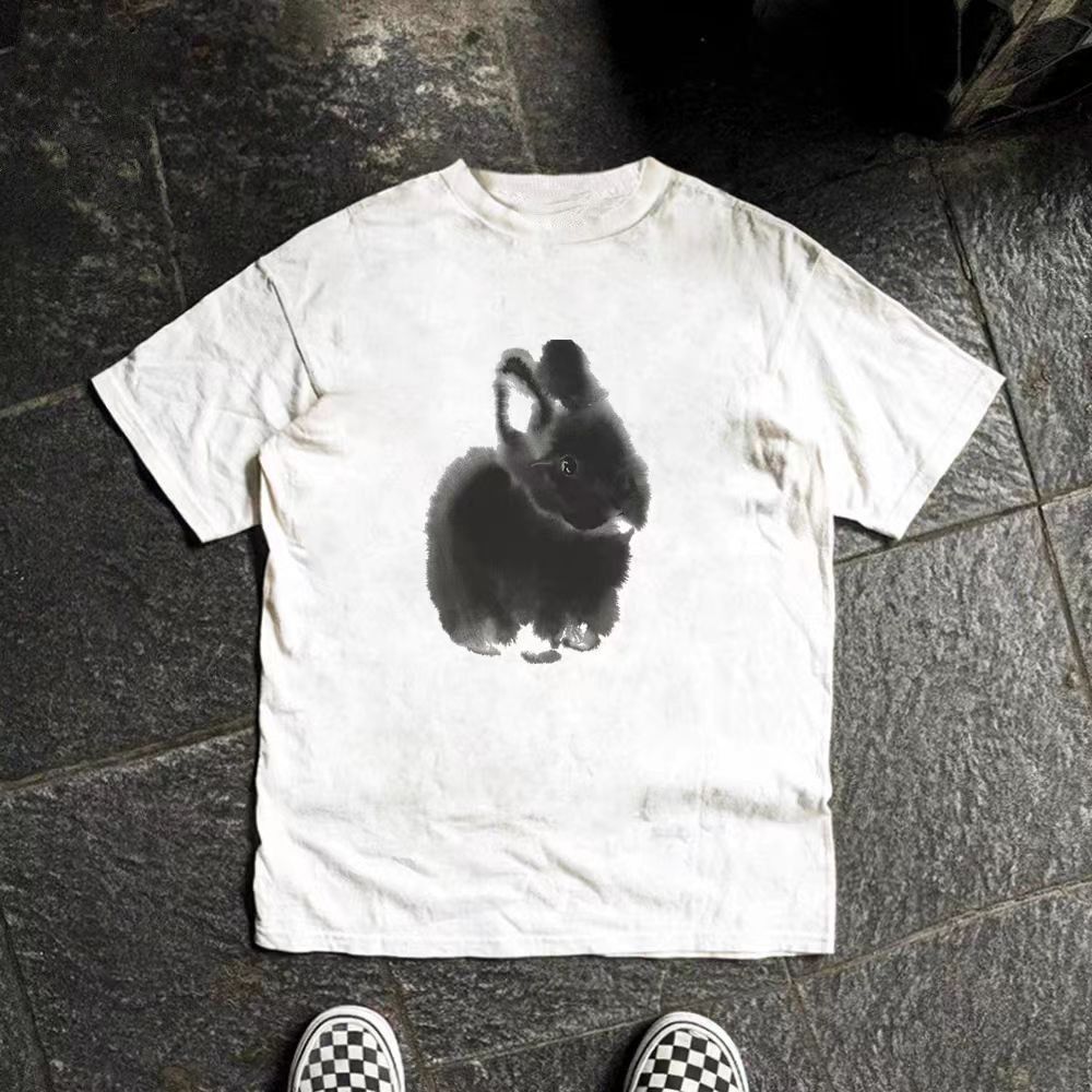 Japanese Brand × Vintage Washed retro cute rabbit print loose t-shirt Size US L / EU 52-54 / 3 - 1 Thumbnail