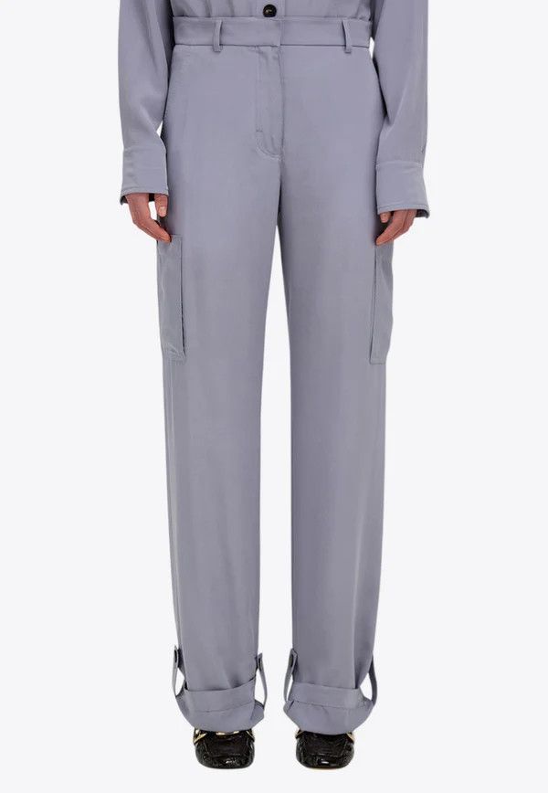 Salvatore Ferragamo o1s1rm0526 Straight-Leg Silk Cargo Pant in Grey Size 27" / US 4 / IT 40 - 2 Thumbnail