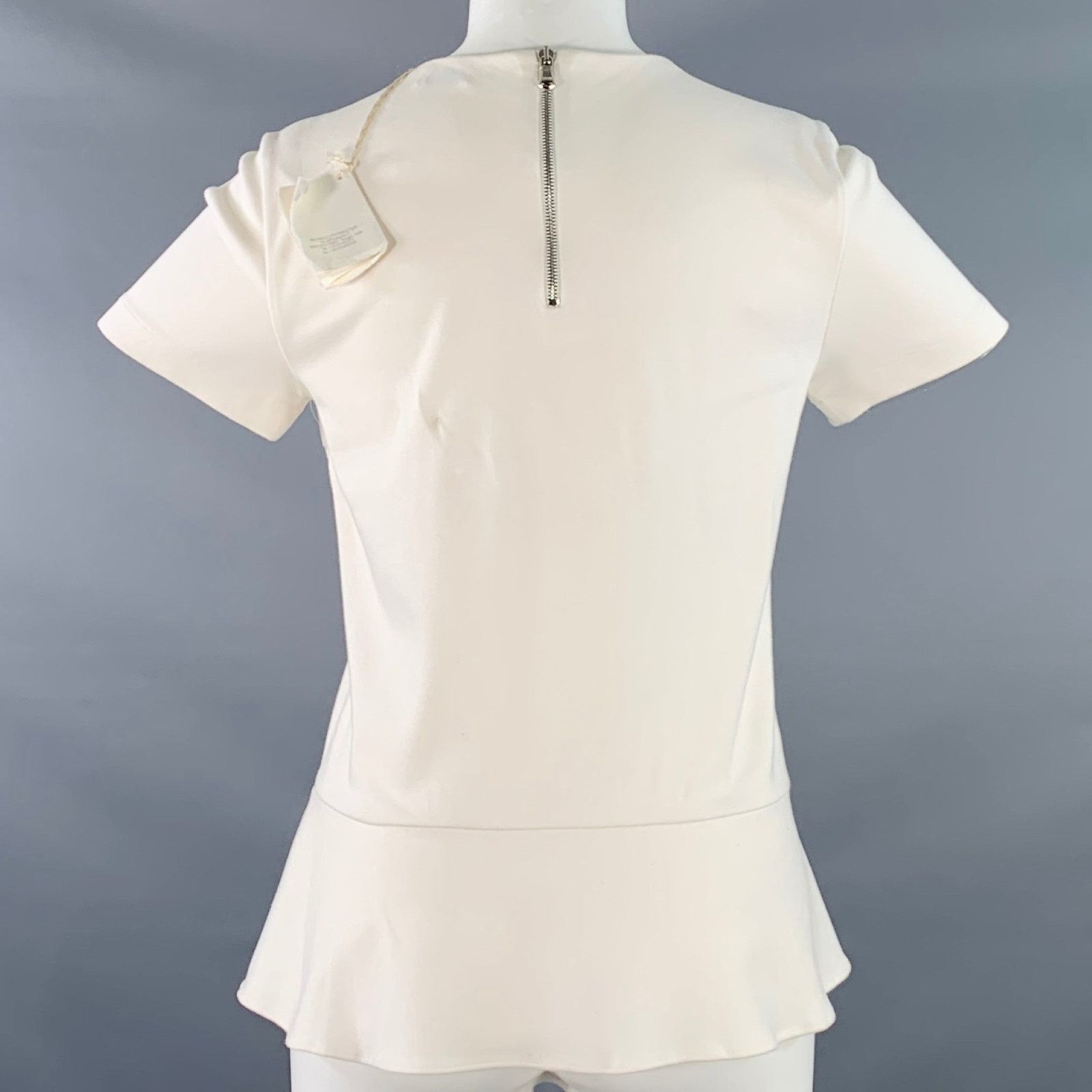 Brunello Cucinelli M Cream Cotton Blend Short Sleeve Peplum Casual Top Size M / US 6-8 / IT 42-44 - 3 Thumbnail