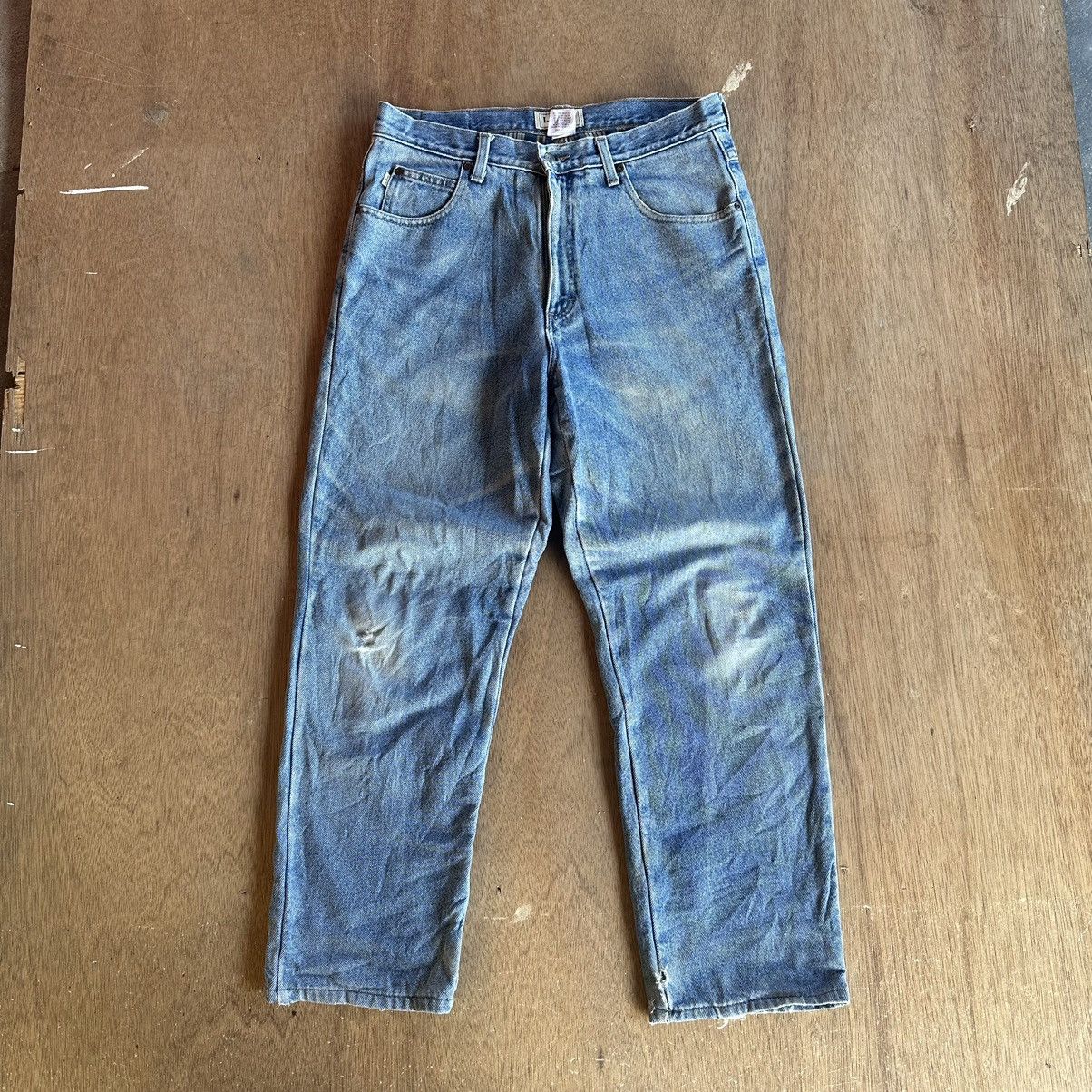 image of L.l Bean Distressed Denim Baggy Flannel Lined Thermal Pants in Blue, Men's (Size 30)