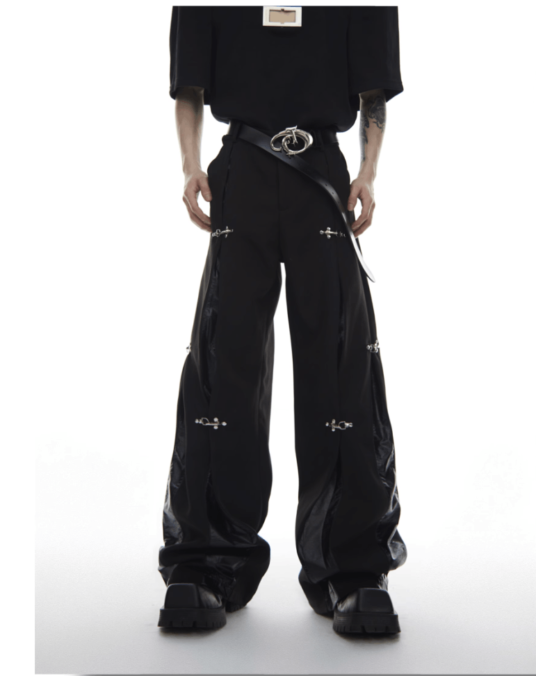 Other Y2K Black HandSewn Deconstructed Baggy Wide Leg Casual Pants Size US 34 / EU 50 - 3 Thumbnail