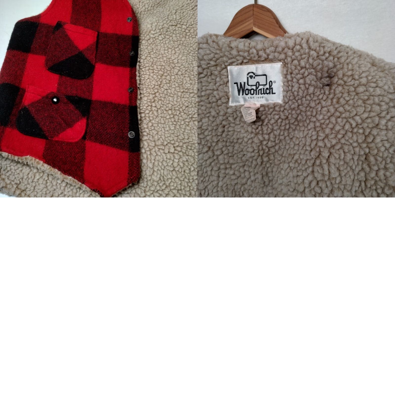 Vintage VINTAGE Woolrich Vest Medium Red Wool Blend Buffalo Plaid Snap Sherpa Lined Work Men M Red Buffalo Plaid Woolrich Vest Size US M / EU 48-50 / 2 - 10 Thumbnail
