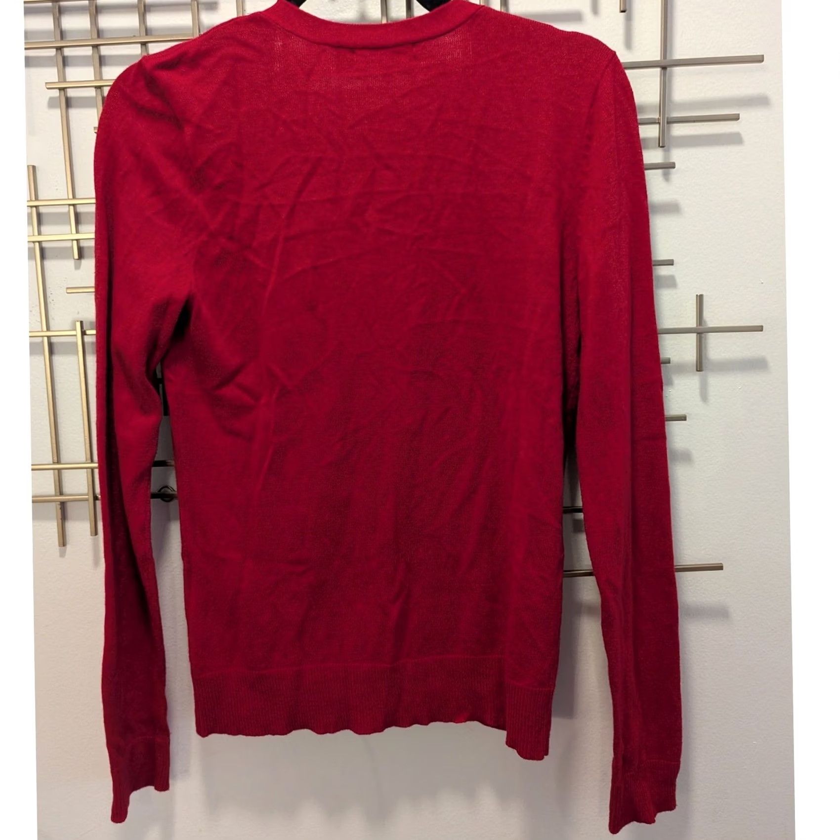 Vintage 7th Avenue NY & Co Red V-Neck Cardigan Sweater Womens M Jewel Button Front Lightweight Knit Casual Workwear Size M / US 6-8 / IT 42-44 - 3 Thumbnail