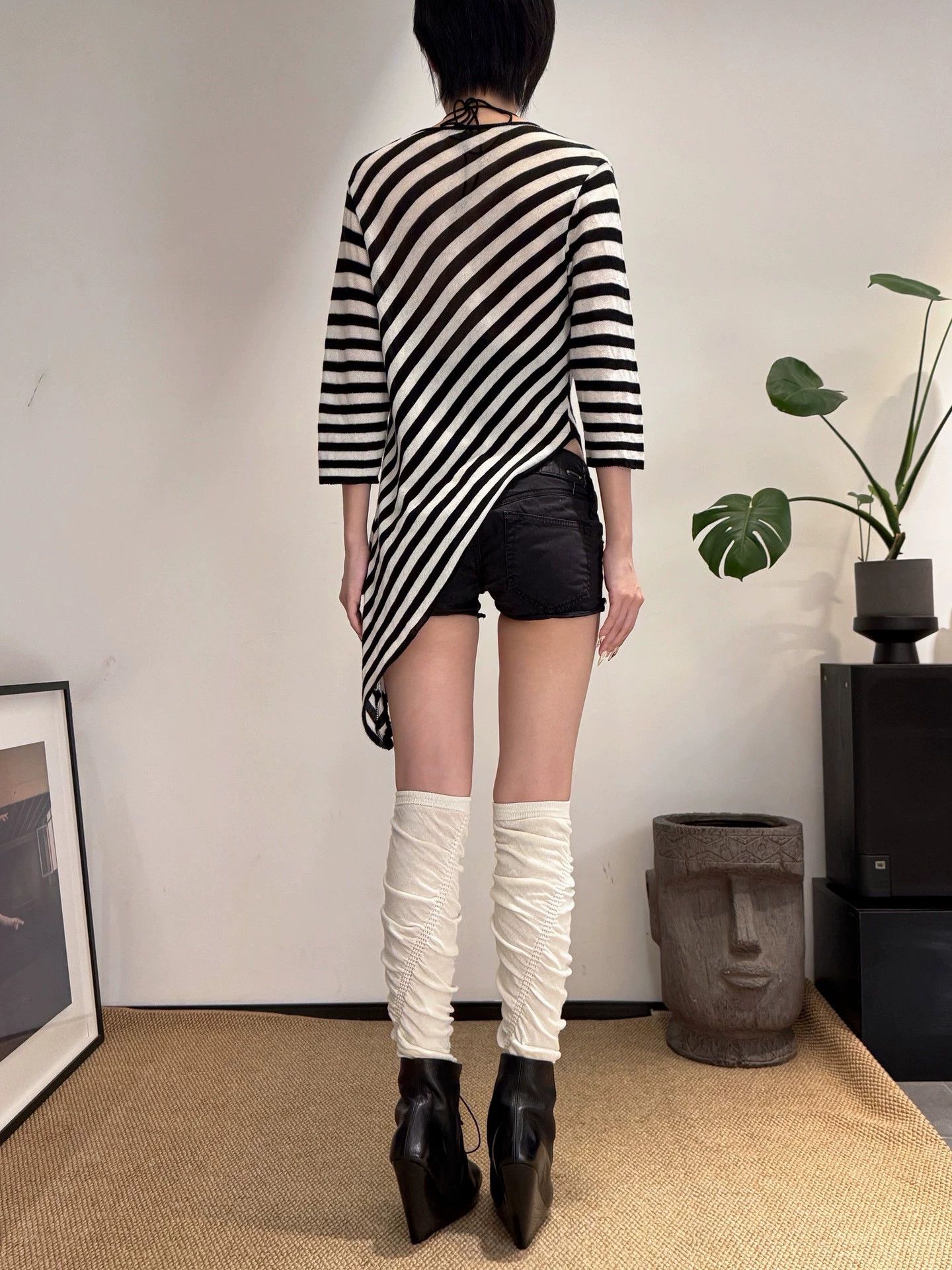Other JPN Brand Stretch Knit Stripe 3/4Sleeve Odd Cardi Size S / US 4 / IT 40 - 4 Thumbnail