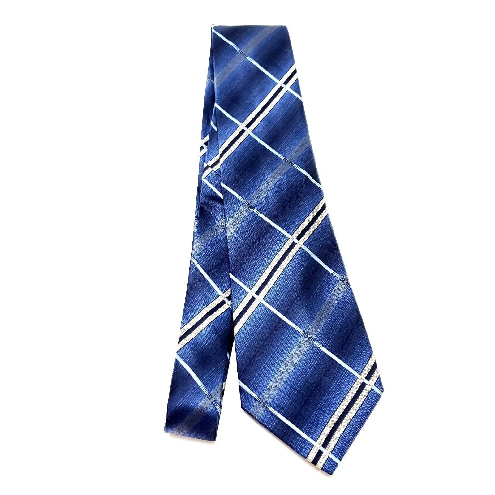 Van Heusen Van Heusen Blue Silk Tie Woven Gingham Plaid Stain Resistant Size ONE SIZE - 6 Thumbnail