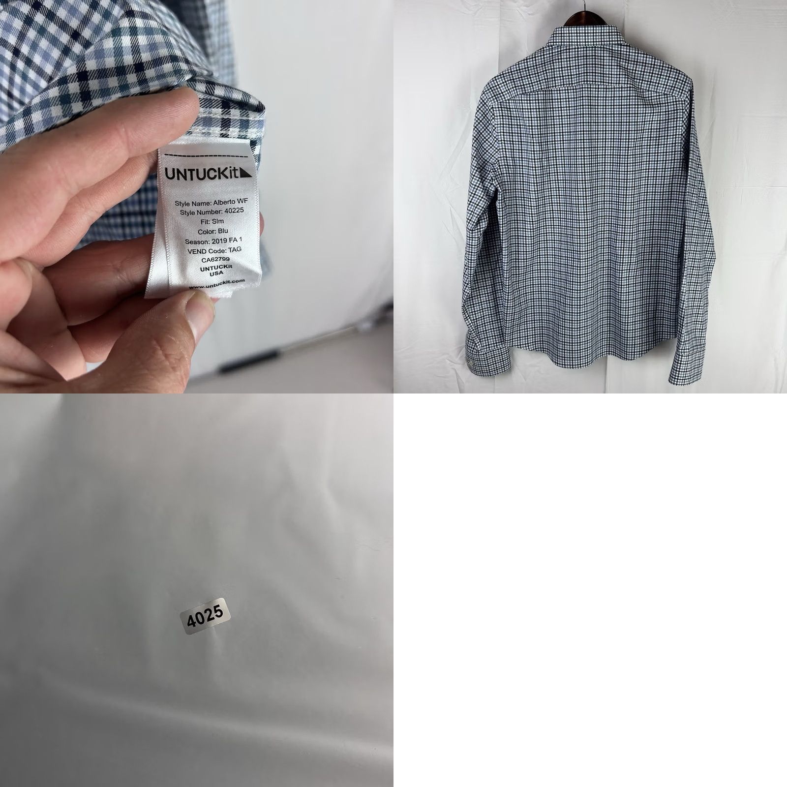 UNTUCKit UNTUCKit Alberto WF Button Down Shirt Long Sleeve Check Mens Medium Slim Fit Size US M / EU 48-50 / 2 - 8 Thumbnail