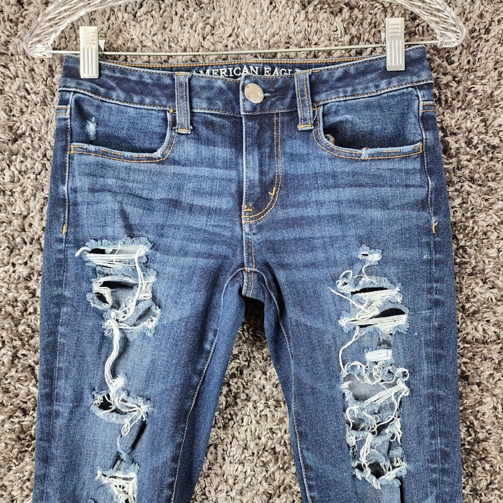 American Eagle Outfitters AMERICAN EAGLE DISTRESSED 360 SUPER STRETCH BLUE JEAN JEGGINGS WOMENS SIZE 2 Size 26" / US 2 / IT 38 - 2 Thumbnail