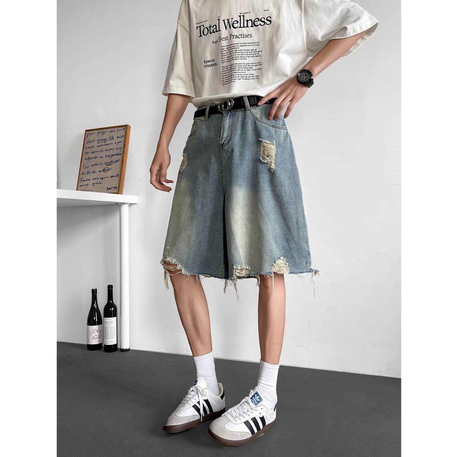 Japanese Brand × Vintage Vintage broken hole loose straight jeans shorts for men Size US 32 / EU 48 - 3 Thumbnail