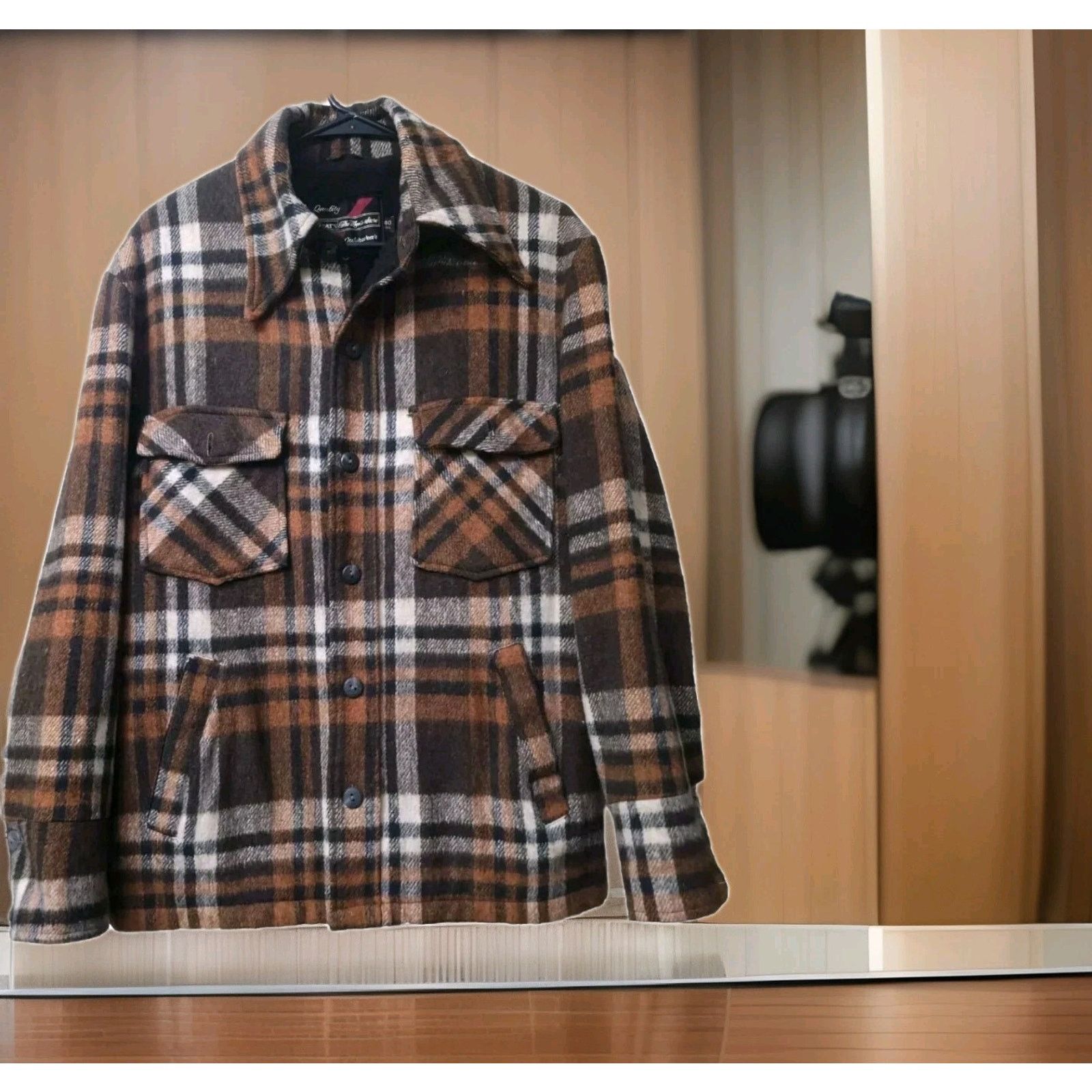 Sears SEARS MENS STORE Vintage WOOL BROWN PLAID CHORE JACKET 40 Size US XXS / EU 40 - 1 Thumbnail
