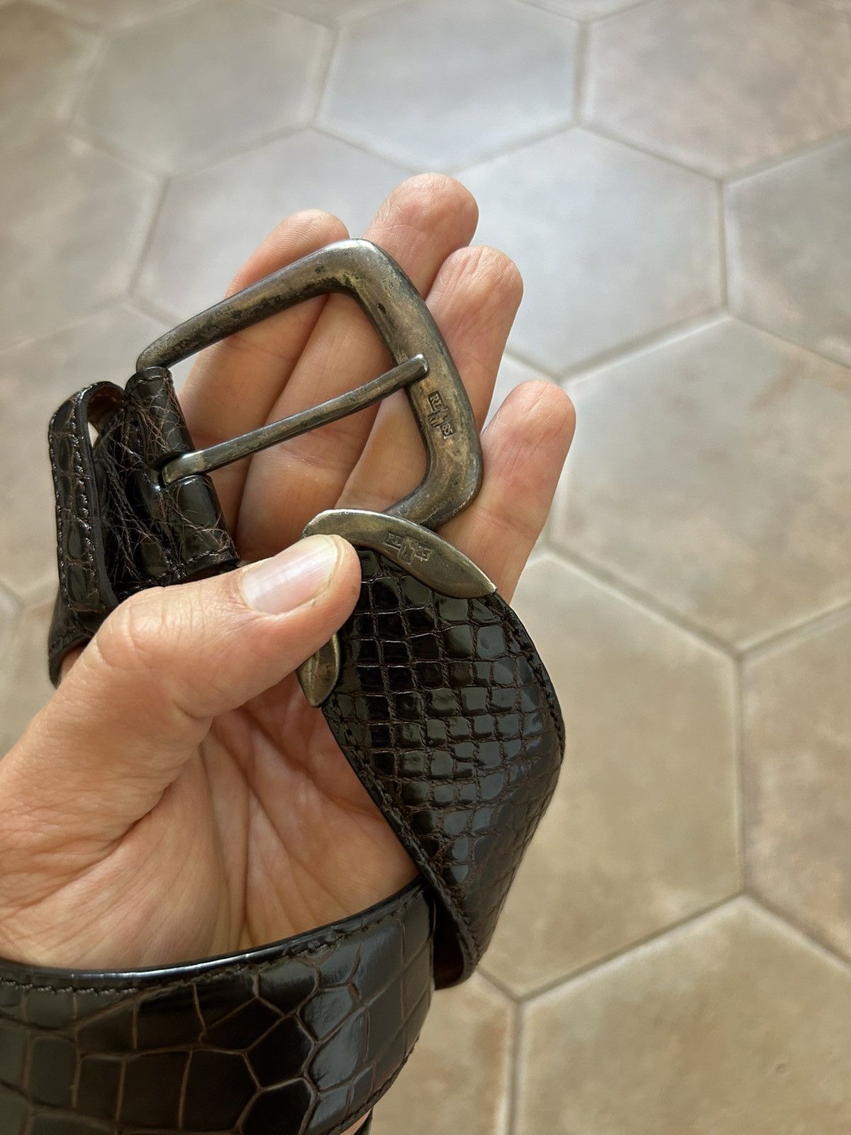 RALPH LAUREN ALLIGATOR BELT LEATHER SILVER BUCKLE