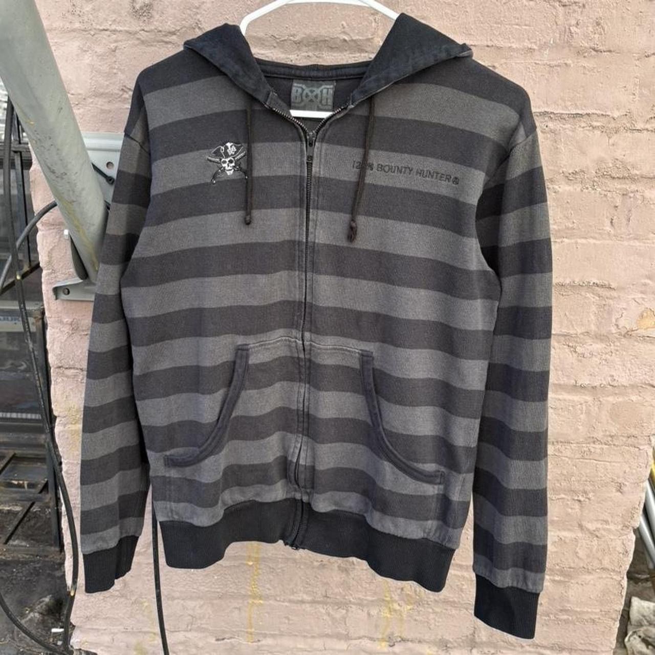 Bounty Hunter Bounty Hunter Black and Grey Striped Zip Hooded Sweatshirt Size US S / EU 44-46 / 1 - 1 Thumbnail