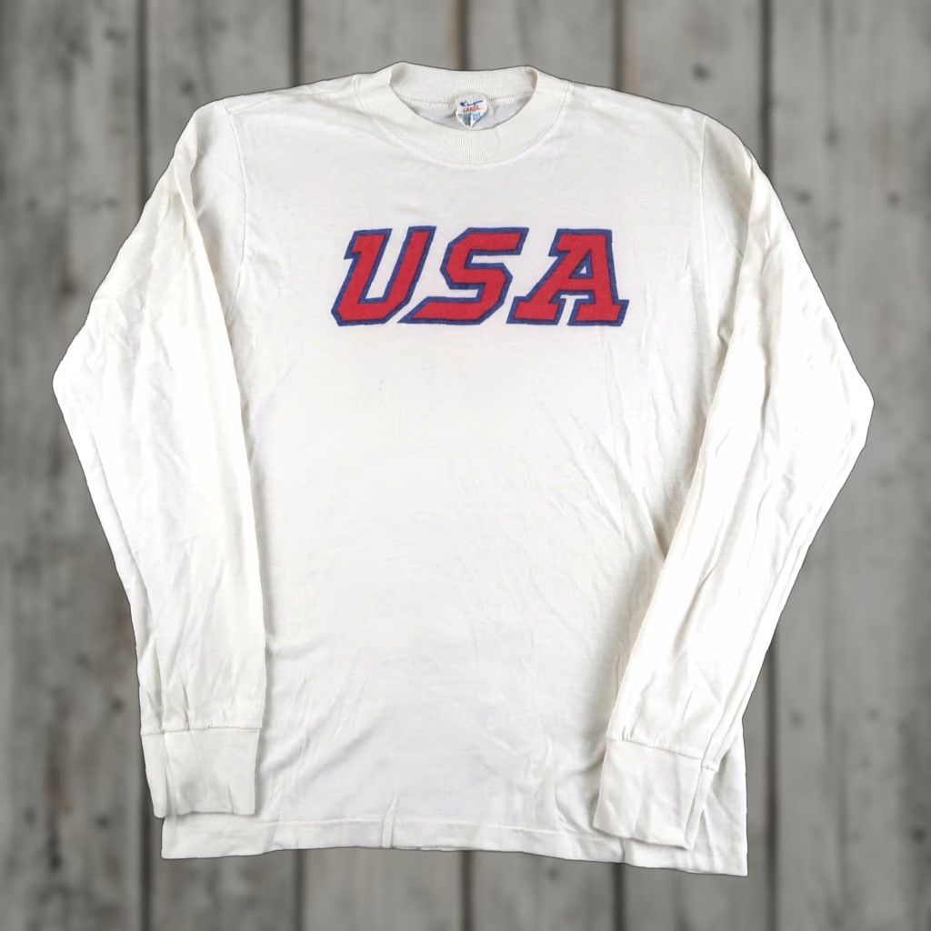 Champion VINTAGE Champion Team USA Long Sleeve Shirt Mens L White 1980s Cotton Blend Made in USA Size US L / EU 52-54 / 3 - 1 Thumbnail