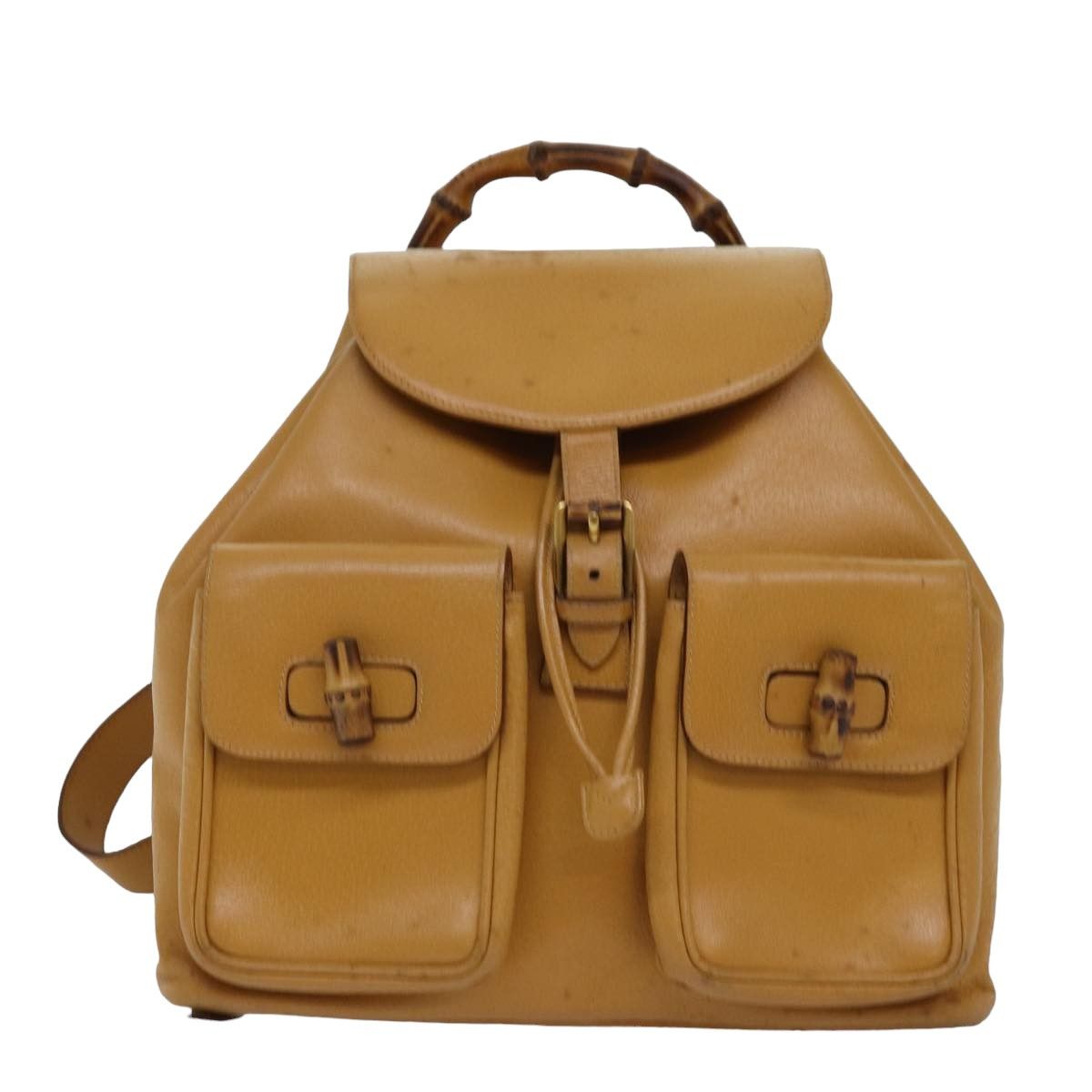 Bamboo Yellow Leather Backpack Bag (Pre-Owned)