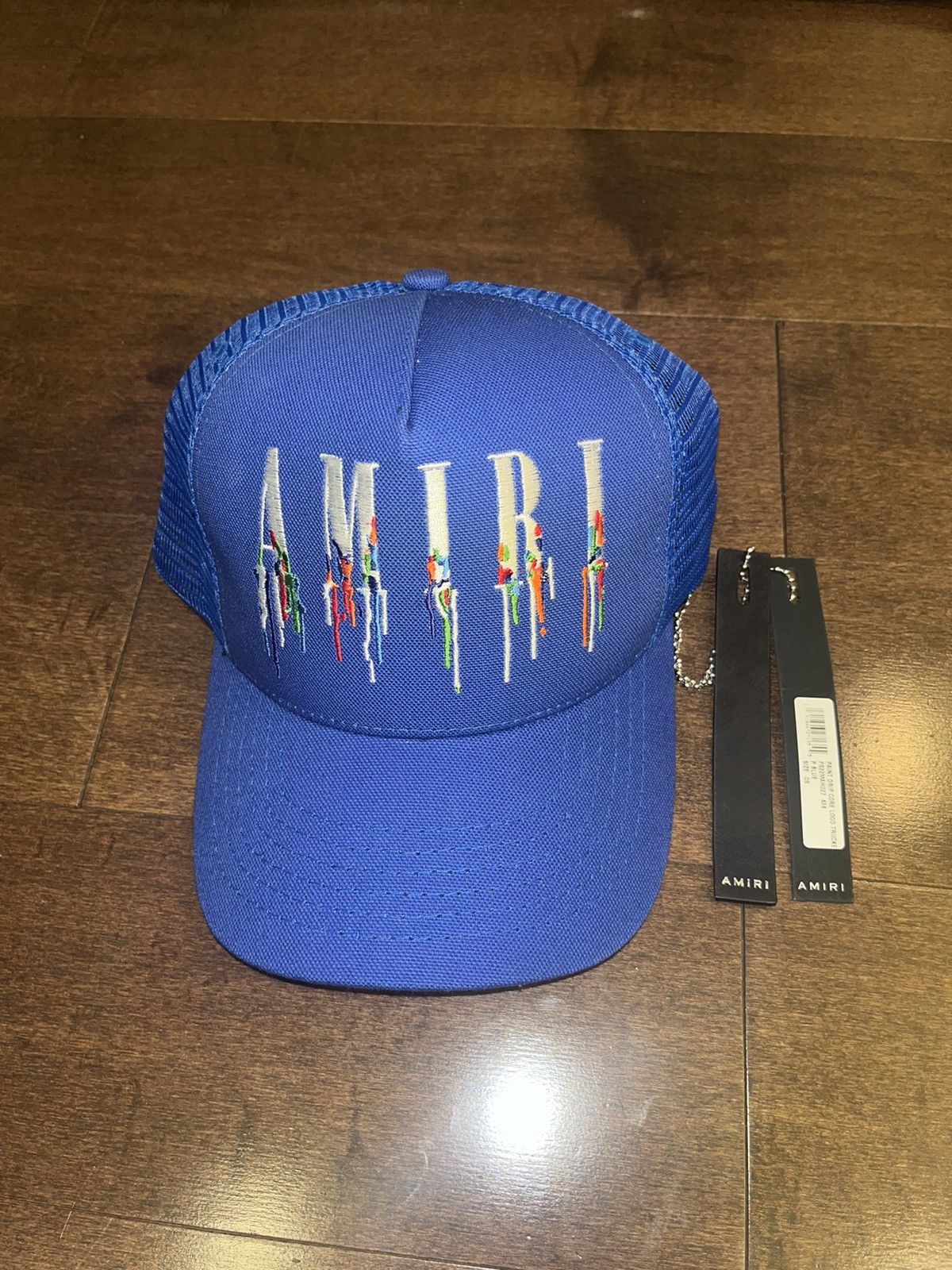 image of Amiri Paint Drip Logo Blue Hat, Men's
