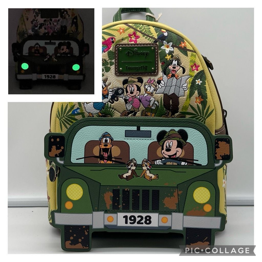 image of Loungefly Disney Mickey And Friends Glows In Dark Jungle Min in Tan, Women's