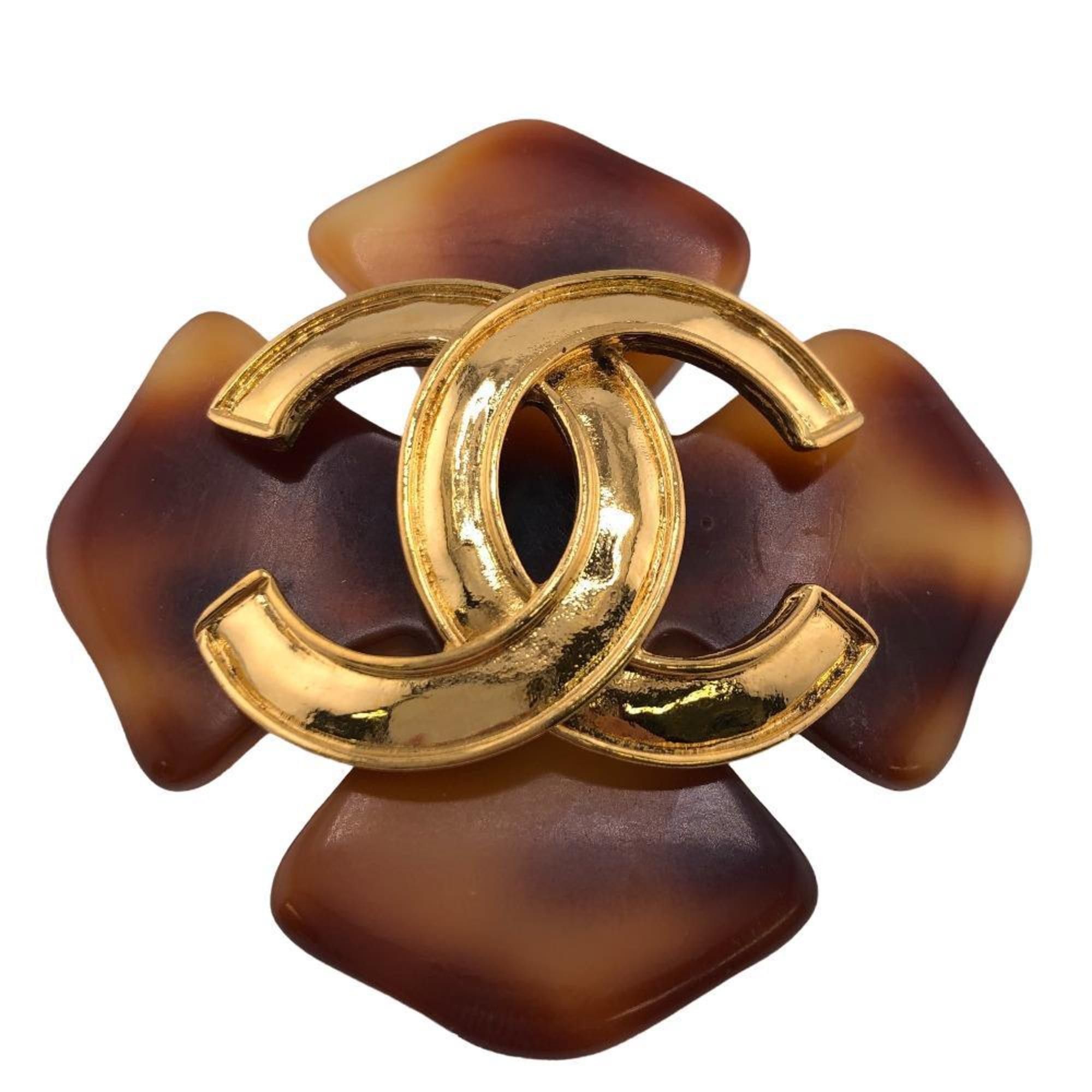 image of Chanel Tortoiseshell Pattern Here Mark Brooch Brown Ladies, Women's