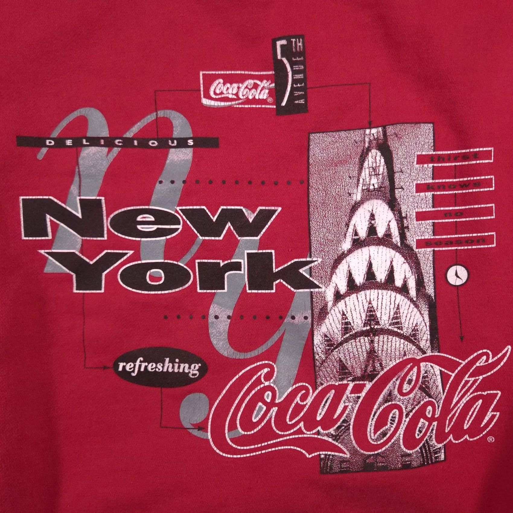 Vintage Coca-Cola Sweatshirt Mens M Red Graphic Print New York Chrysler Building Gear For Sports Pullover Cotton Polyester Size US M / EU 48-50 / 2 - 4 Thumbnail