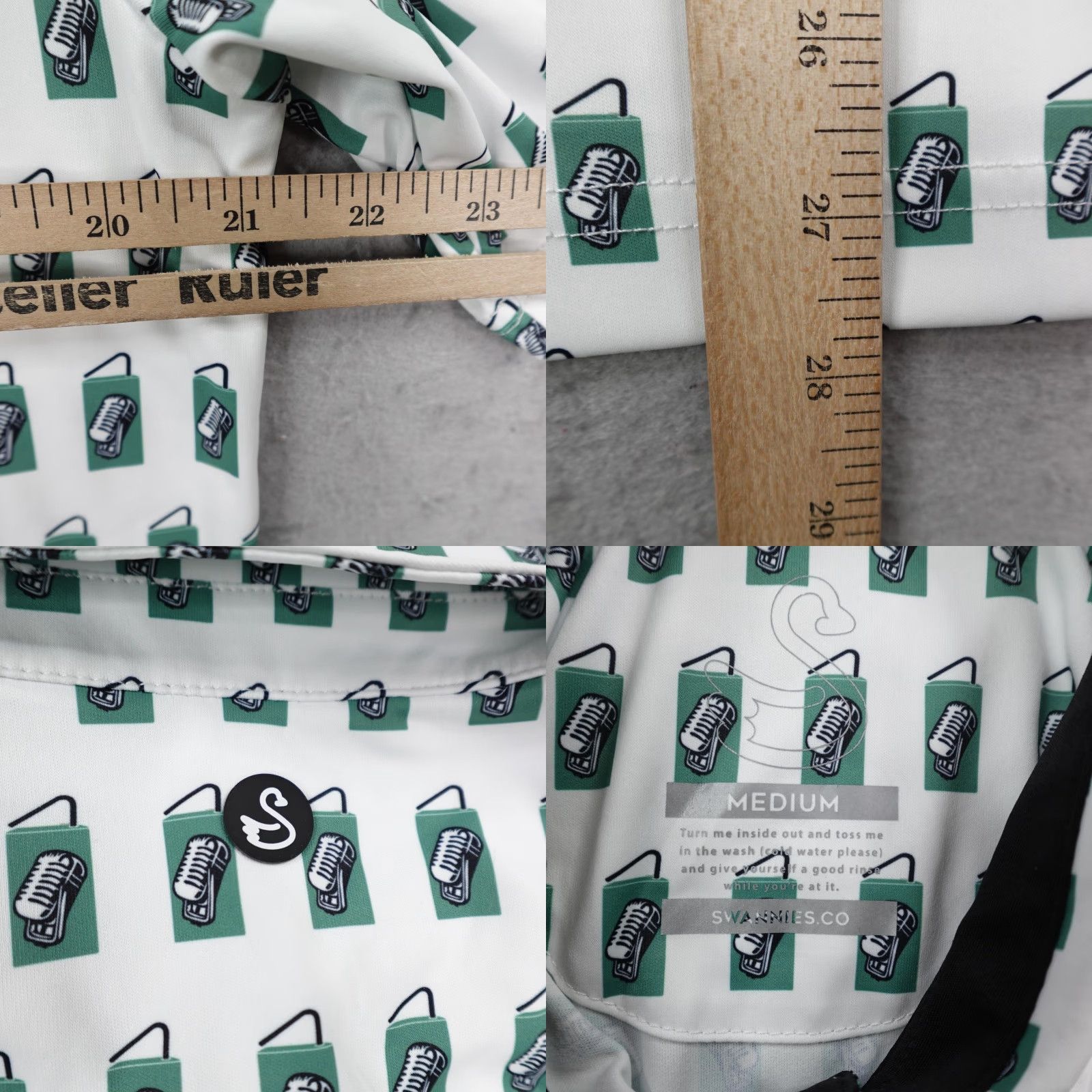 Vintage Swannies Polo Shirt Mens M White Microphone Print Golf Performance Flex Size US M / EU 48-50 / 2 - 8 Thumbnail