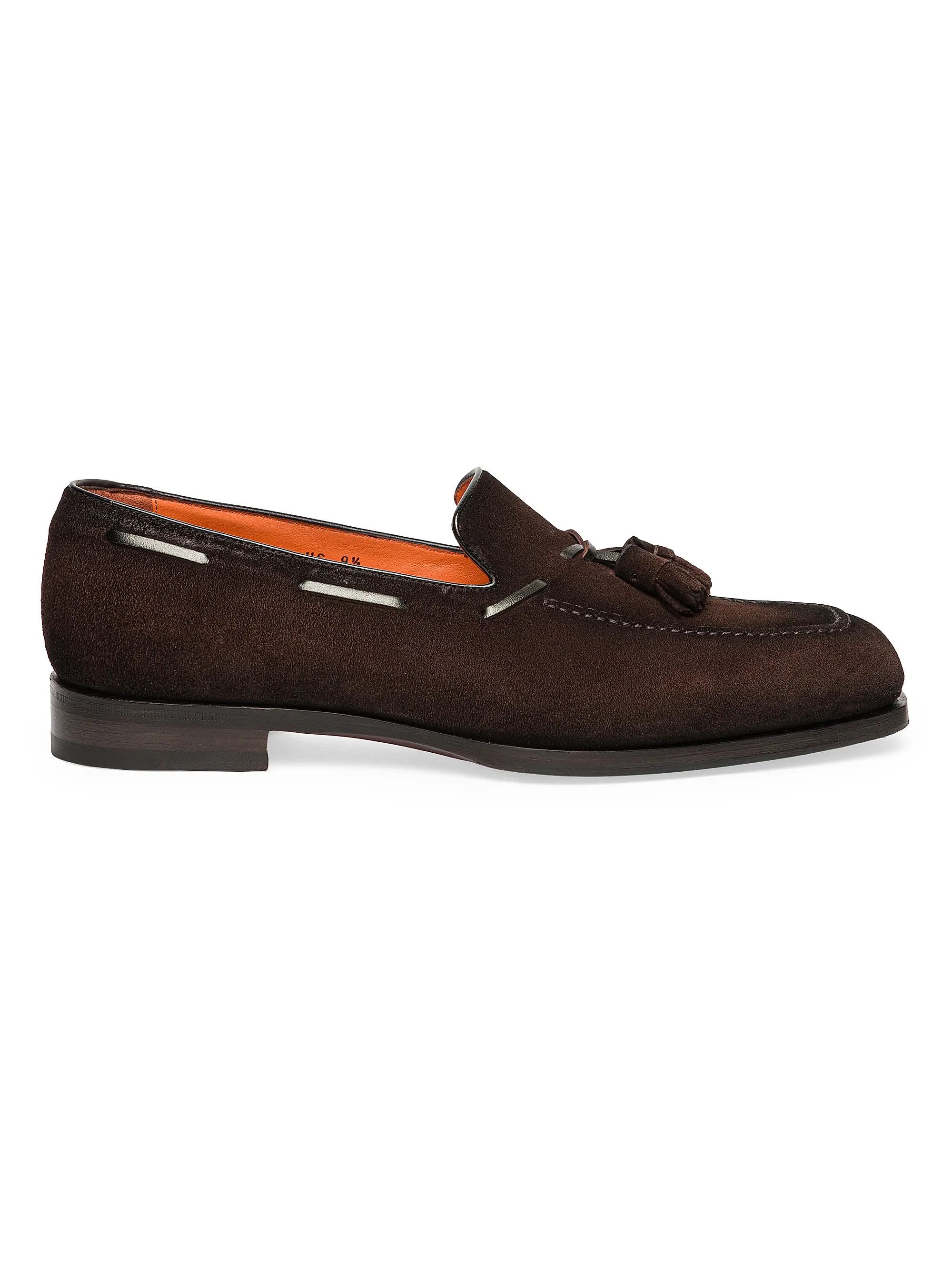 Santoni os11x0526 Brando Tassel Suede Loafers in Dark Brown Size US 8 / EU 41 - 1 Thumbnail