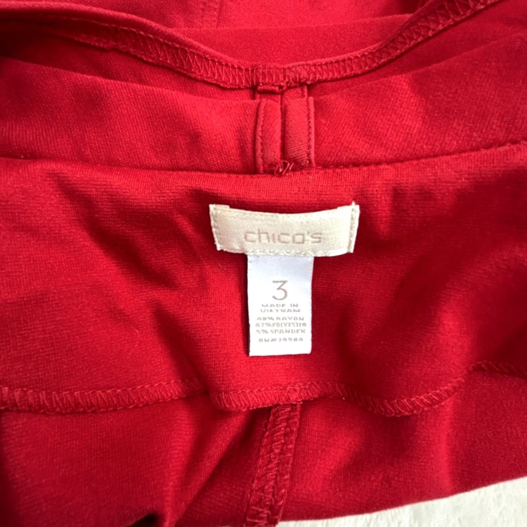 Vintage Chico's Womens Red Cardigan Blazer Sweater Size 3 Stretch Knit Open Drape Front Size XS / US 0-2 / IT 36-38 - 3 Thumbnail
