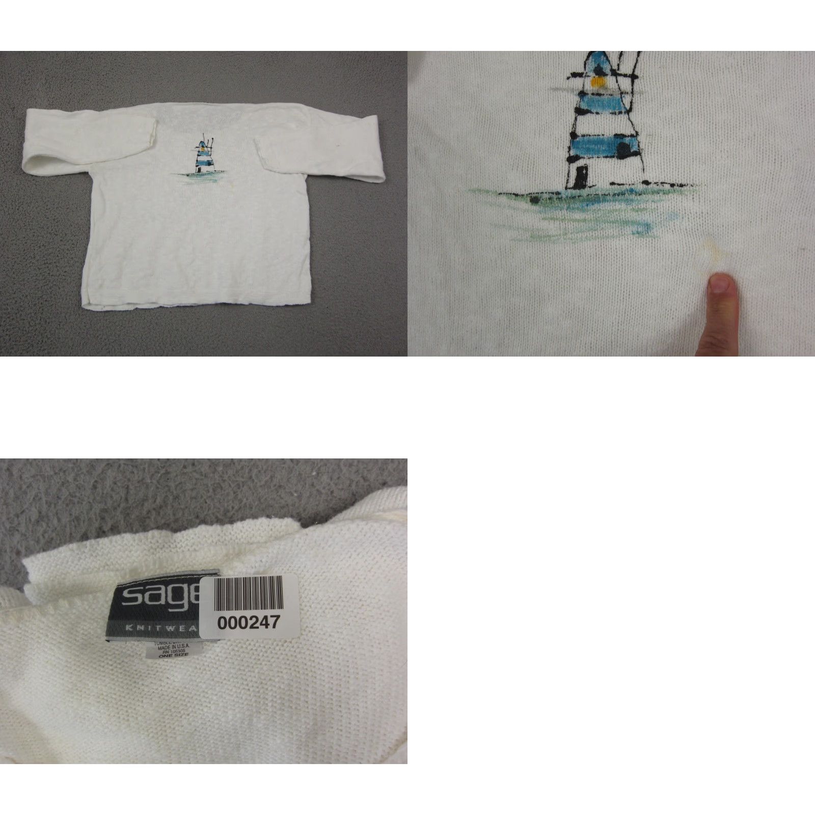 Vintage VINTAGE Sage Sweater Womens One Size White Lighthouse Knit Pullover Size ONE SIZE - 9 Thumbnail