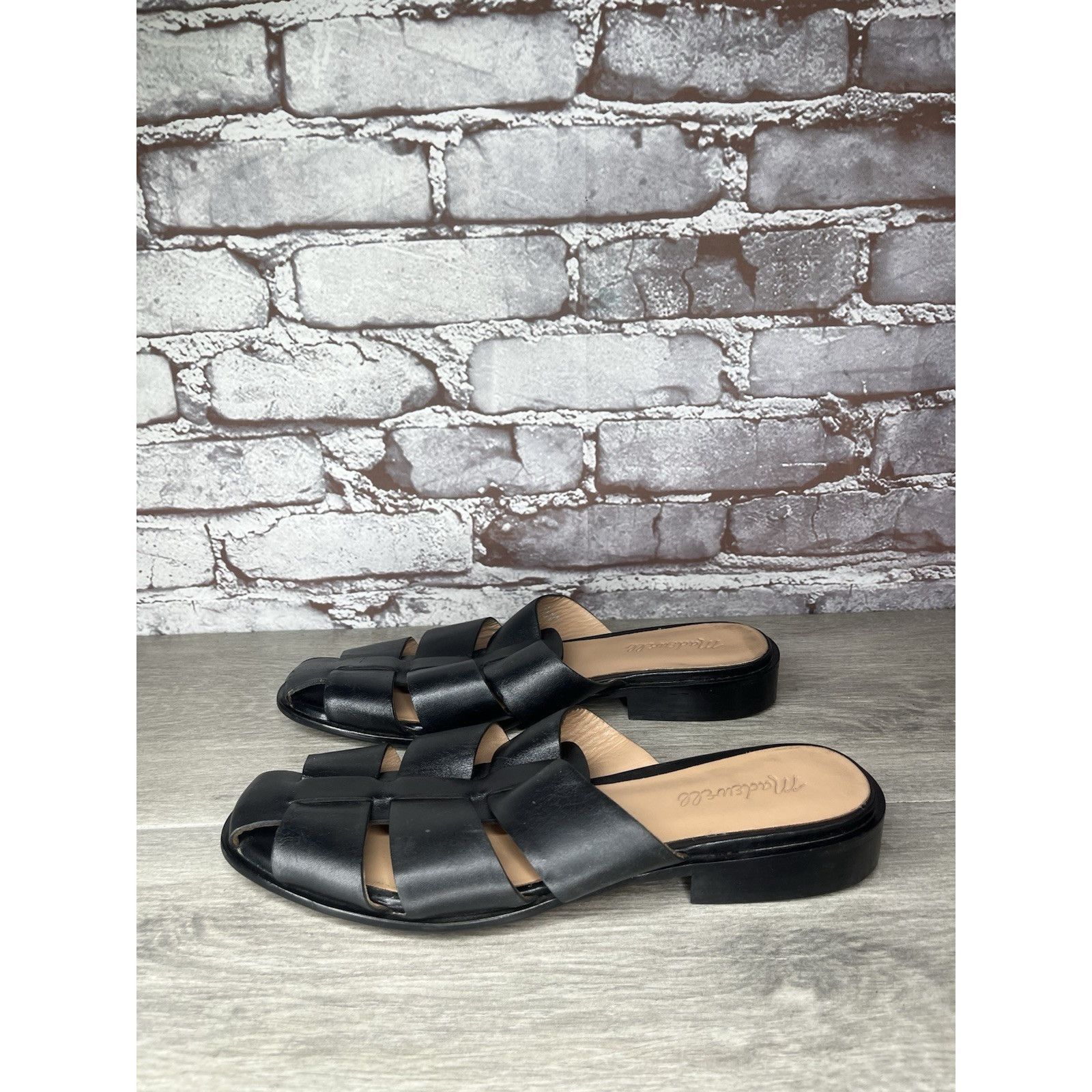 Madewell Madewell The Dixson Fisherman Black Leather Slide Mules Heel Size US 8.5 / IT 38.5 - 19 Thumbnail