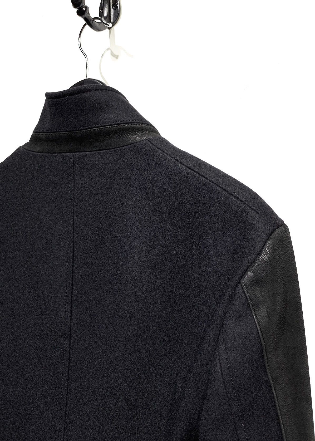Wooyoungmi Wooyoungmi Navy Wool Blazer Jacket Black Leather Sleeves Size 38R - 3 Thumbnail