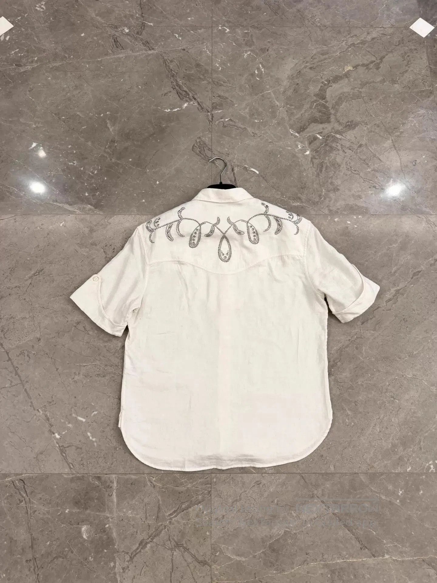 Saint Laurent Paris White Short Sleeve Embroidered Collar Shirt. Size US M / EU 48-50 / 2 - 2 Thumbnail