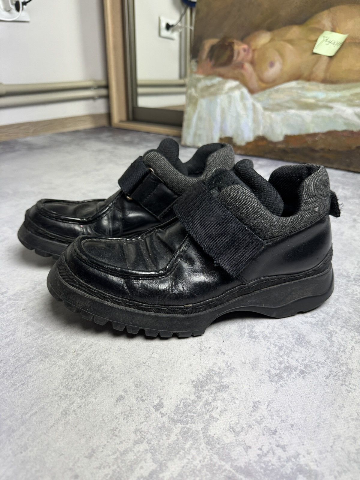 Archival Clothing x Italian Designers Prada Square Toe Vibram Luxury Combat Boots Shoes in Black (Size 8)