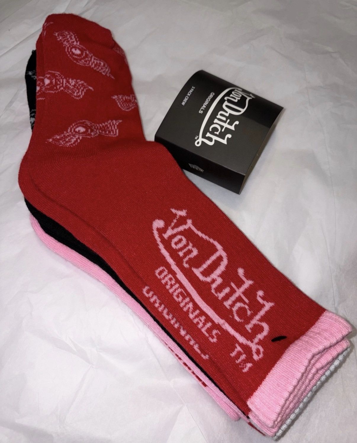 Von Dutch Von Dutch Men's Crew Socks Red black Pink color 3 pack socks Size ONE SIZE - 2 Thumbnail