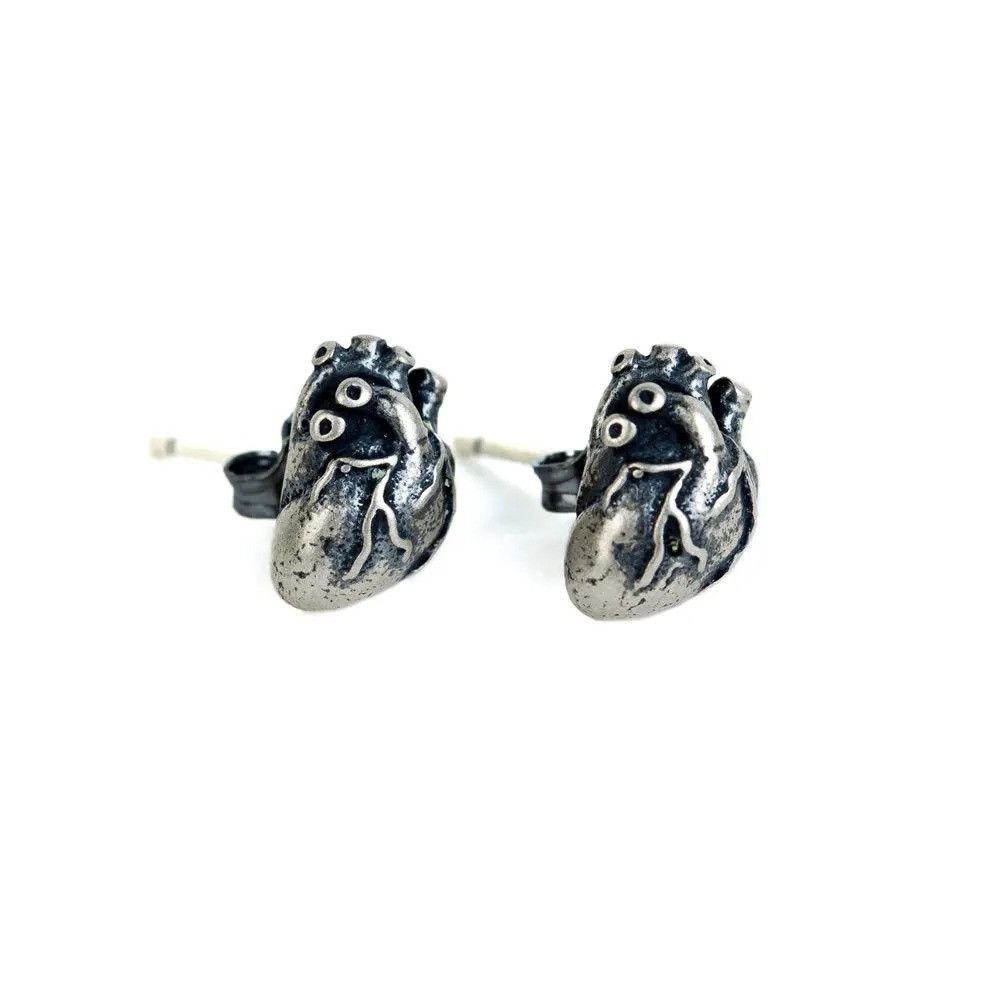 Jewelry Human Heart Stud Earrings 925 Sterling Ear Studs Charm Size ONE SIZE - 6 Thumbnail