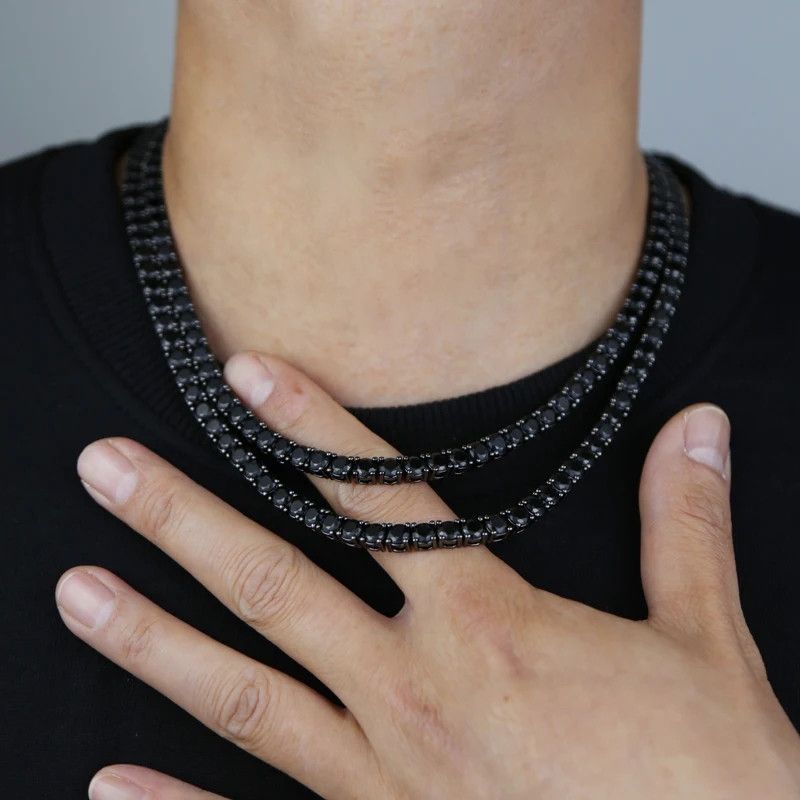 Jewelry Black Cubic 5mm Stone Link Necklace Size ONE SIZE - 1 Thumbnail