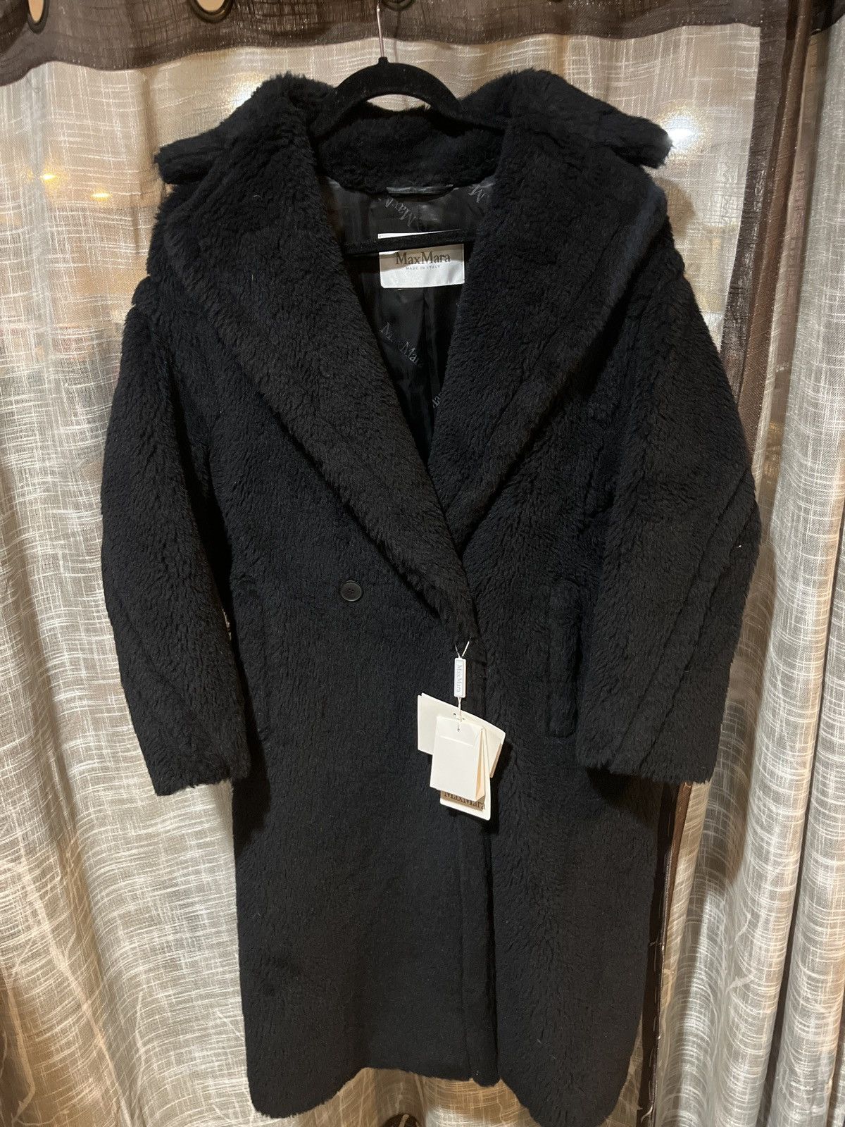 image of Max Mara Alpaca-Silk Teddy Knit Coat, Black, Women's (Size XS)