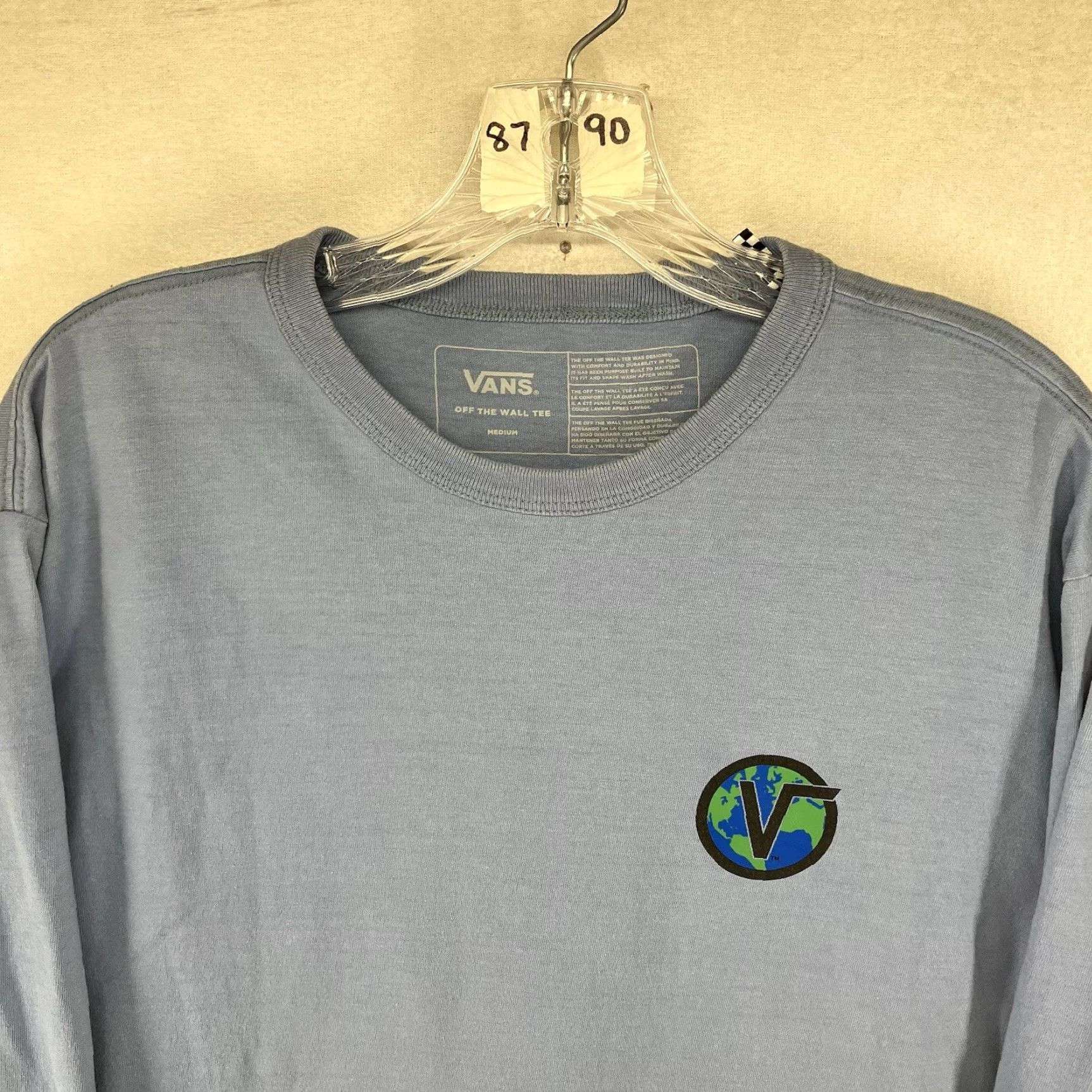 Vans VANS Mens T-Shirt Long Sleeve 90s Retro Earth Logo Cotton Medium Blue Graphic Size US M / EU 48-50 / 2 - 5 Thumbnail
