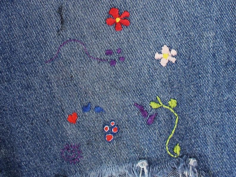 Vintage Vintage 80s Denim Shorts, Upcycled Art Design (Size 30/31) Size 31" - 3 Thumbnail