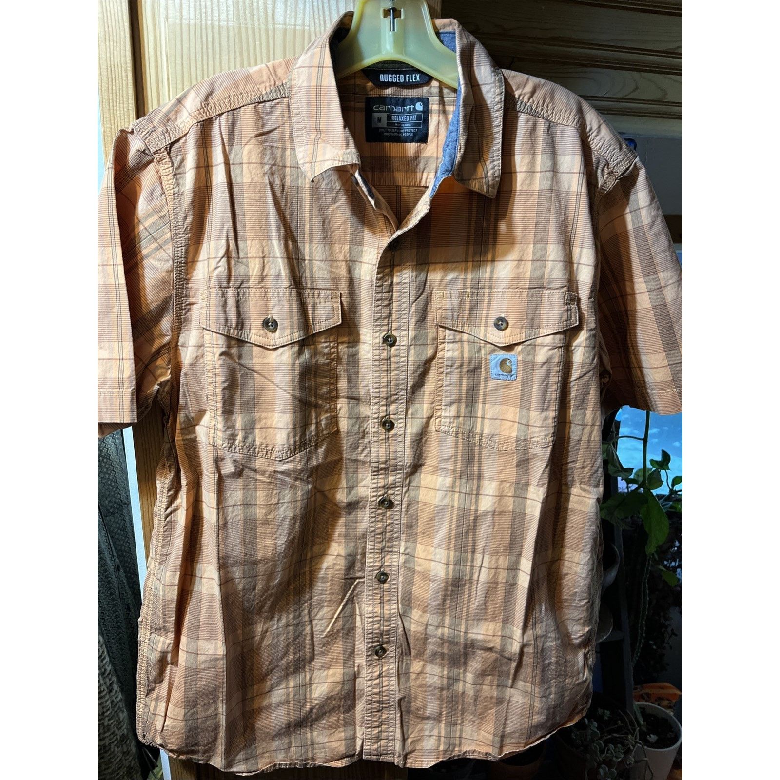 Carhartt Carhartt Shirt Mens M Orange Plaid Rugged Flex SS Hiking Size US M / EU 48-50 / 2 - 2 Thumbnail