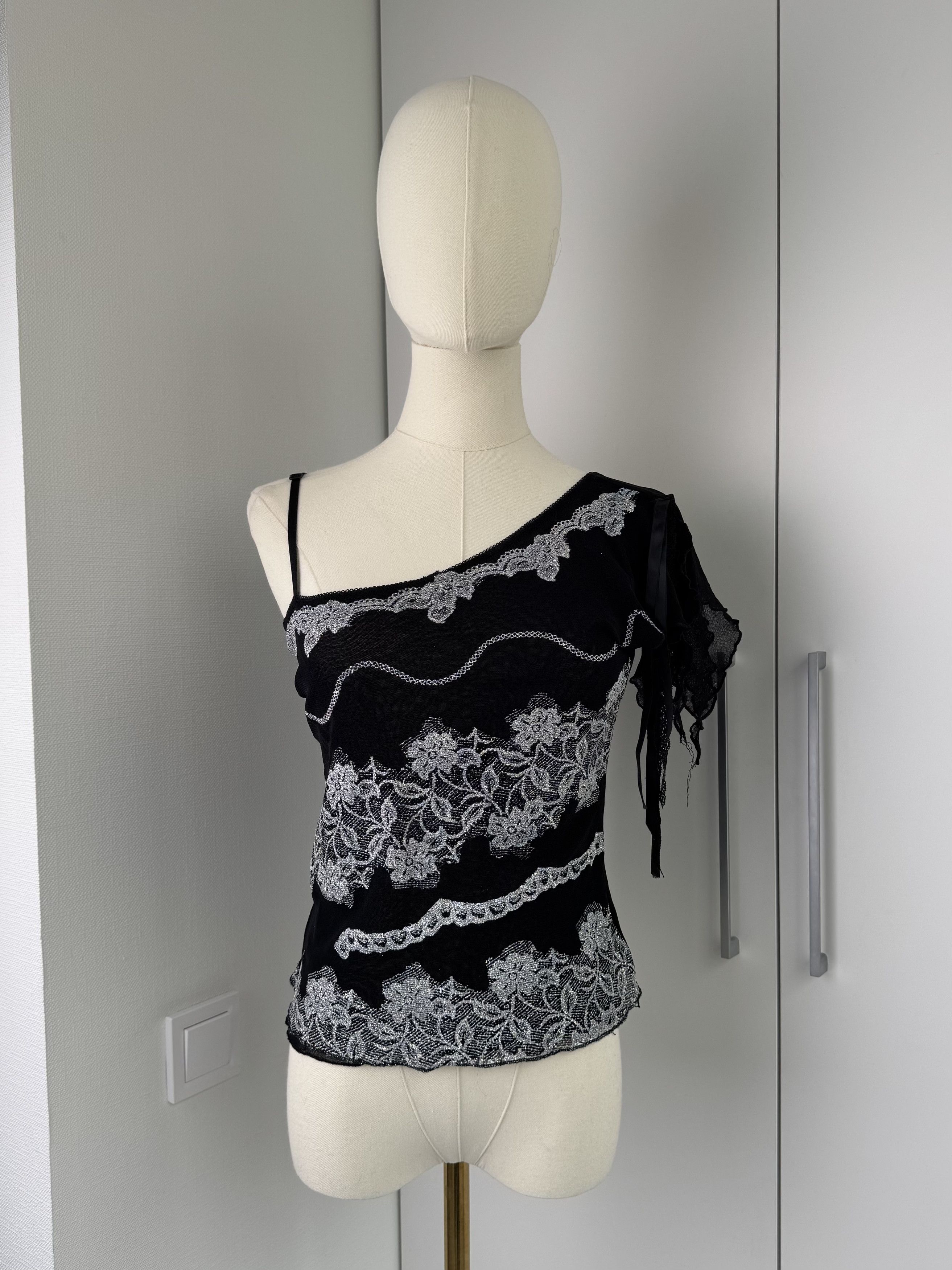 Vintage Women Black Lace Top Y2K Vintage One Shoulder Sheer Sexy Size M / US 6-8 / IT 42-44 - 1 Thumbnail