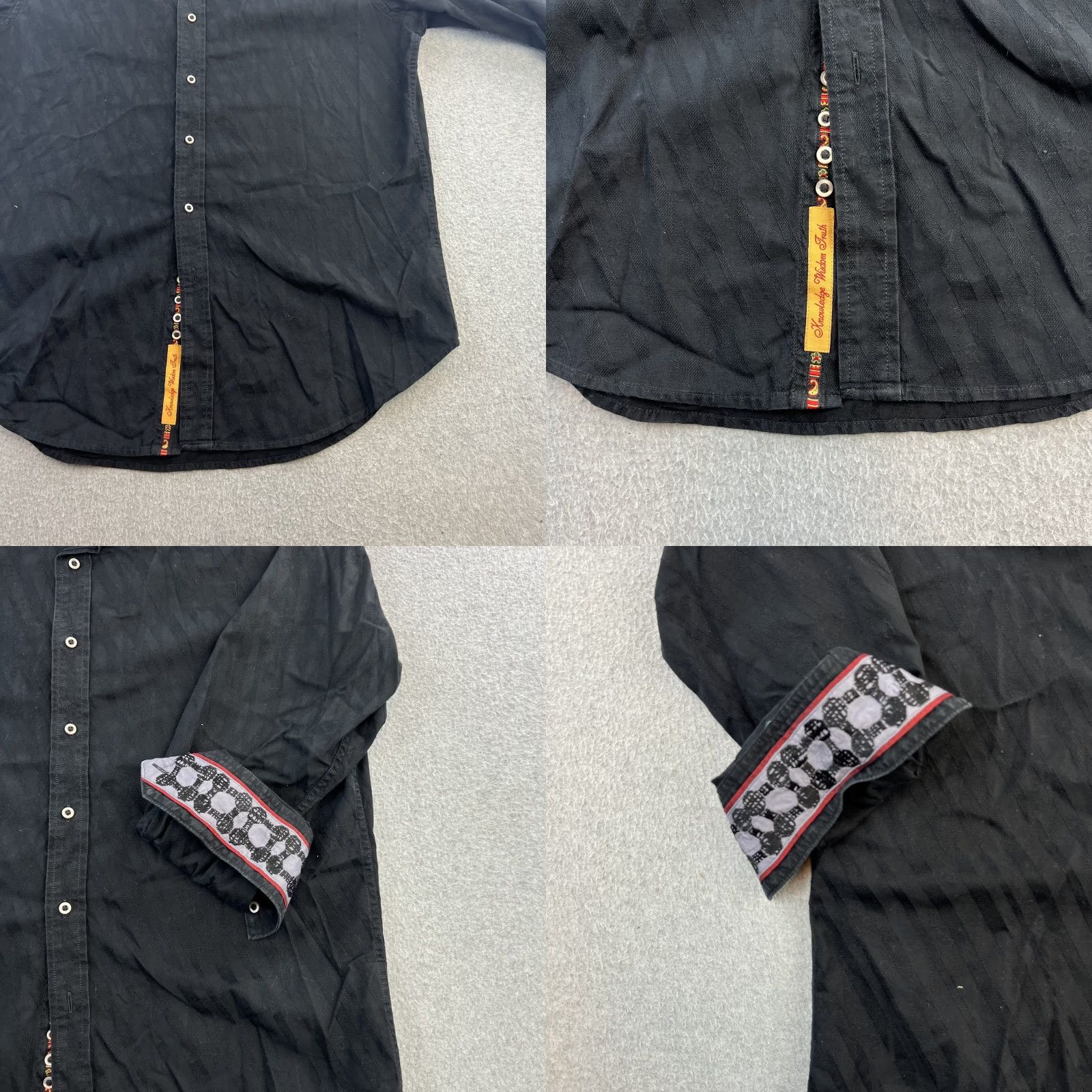 Robert Graham Robert Graham Dress Shirt Mens M Black Patterned Trim Preppy Button Up Skull Embroidered Contrast Trim Size 40R - 8 Thumbnail