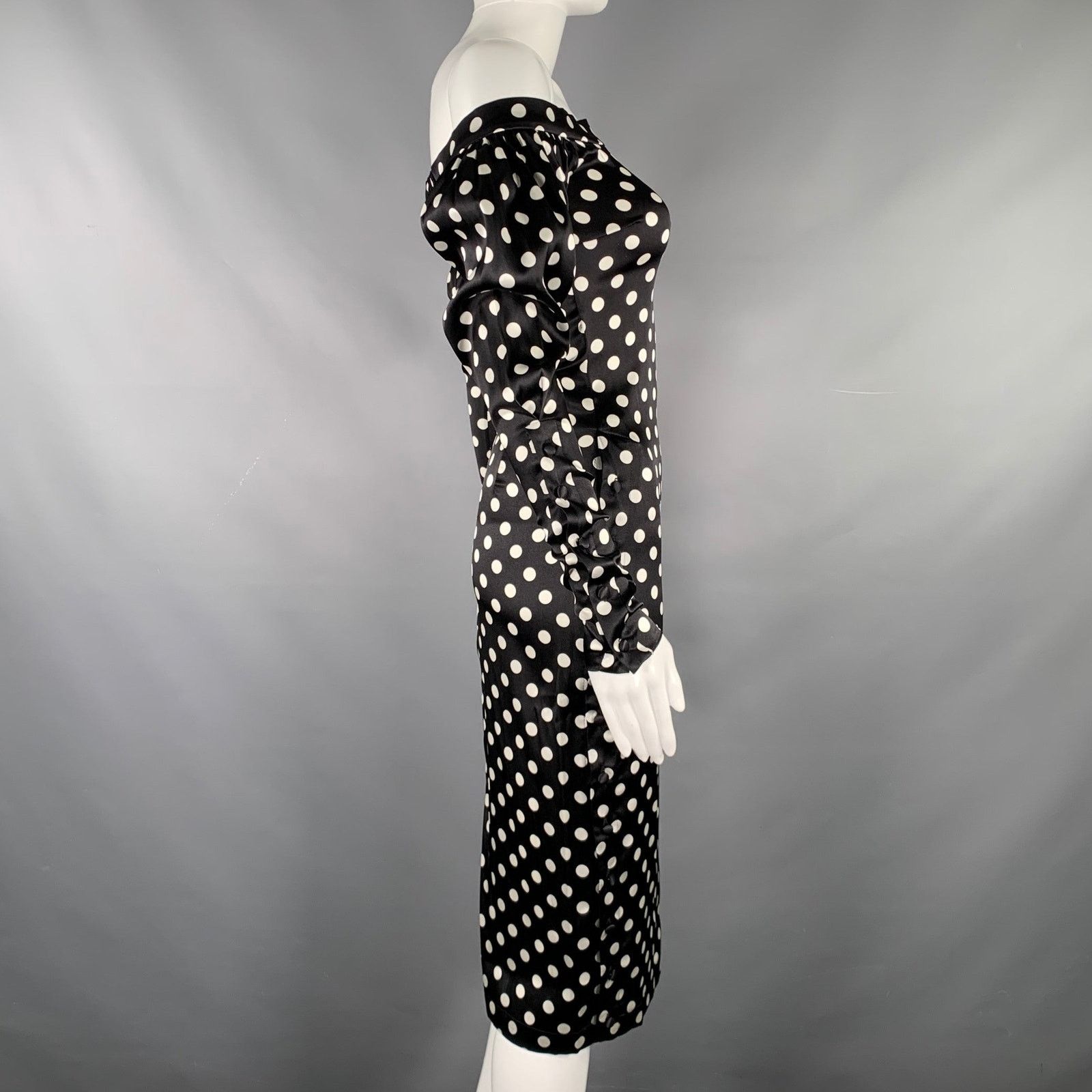 CAROLINE CONSTAS Size XS Black White Silk Blend Polka Dot Long Sleeve Dress Size XS / US 0-2 / IT 36-38 - 3 Thumbnail