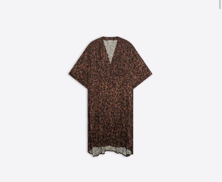 image of Balenciaga O1Mt1Gz0424 Oversized V-Neck Dress In Leopard, Women's (Size Small)