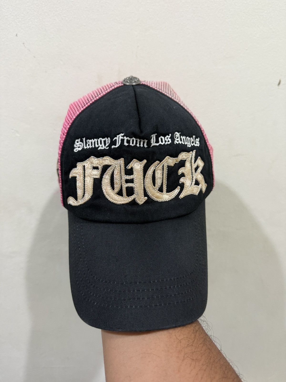 Japanese Brand VTG FUCK SLANGY CH Parody Distress Trucker Hat Size ONE SIZE - 3 Thumbnail