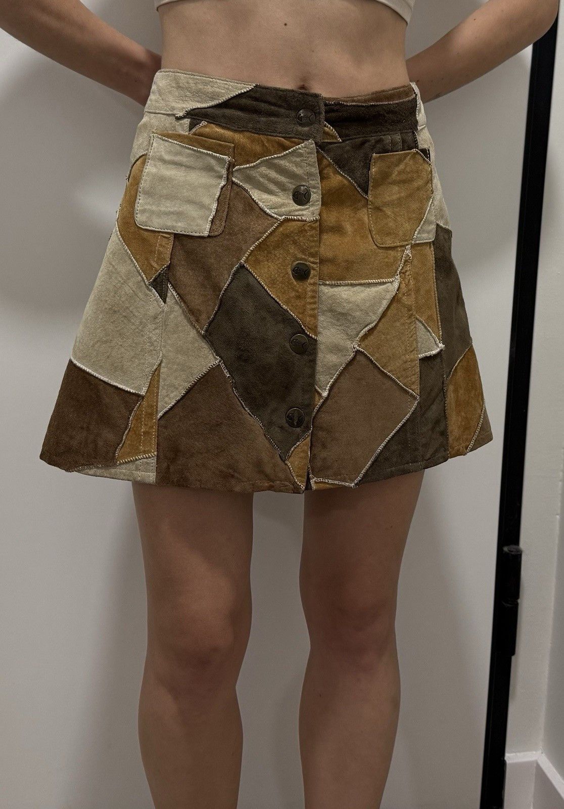 Vintage Vintage 2000s Fishbone Skirt Patchwork Leather Womens y2k Size 26" / US 2 / IT 38 - 3 Thumbnail