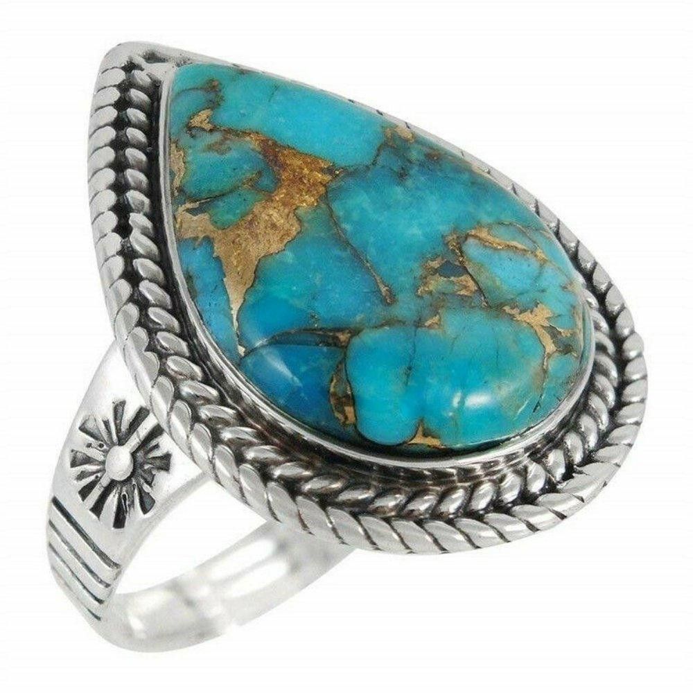 Other Big Tibetan Blue Turquoise Carved Flower Antique Silver Ring Size ONE SIZE - 9 Thumbnail